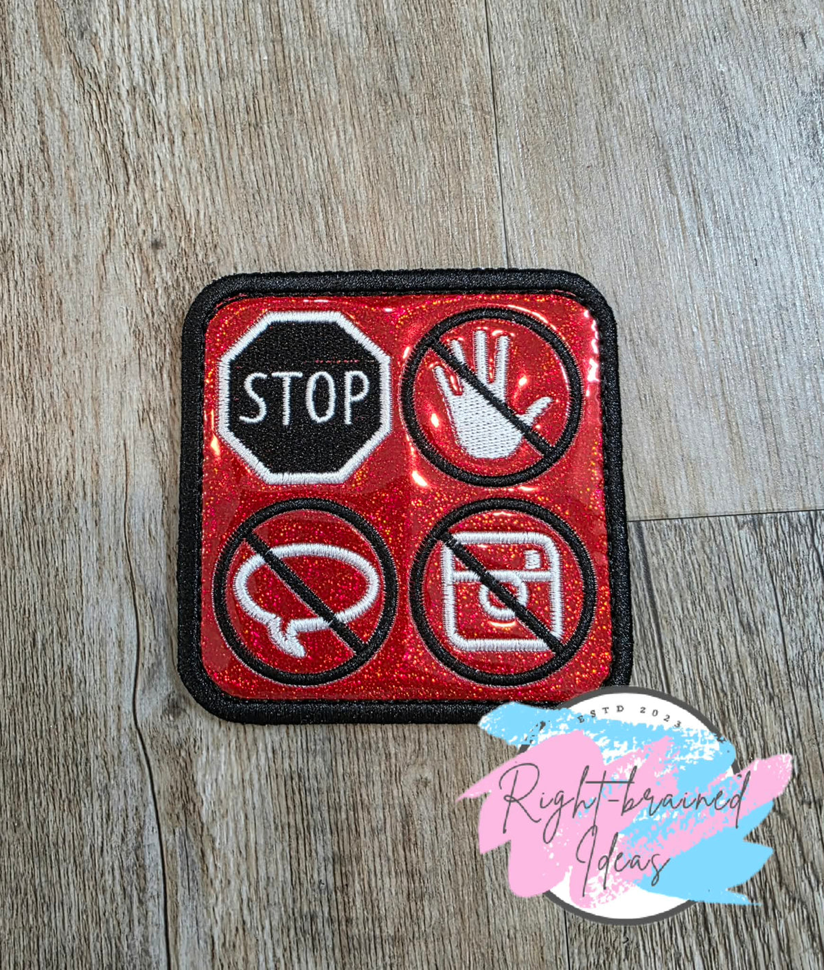 Service Dog Do Not Pet Black And White On Sparkle Red Holographic Vinyl Four-piece Patch Set
