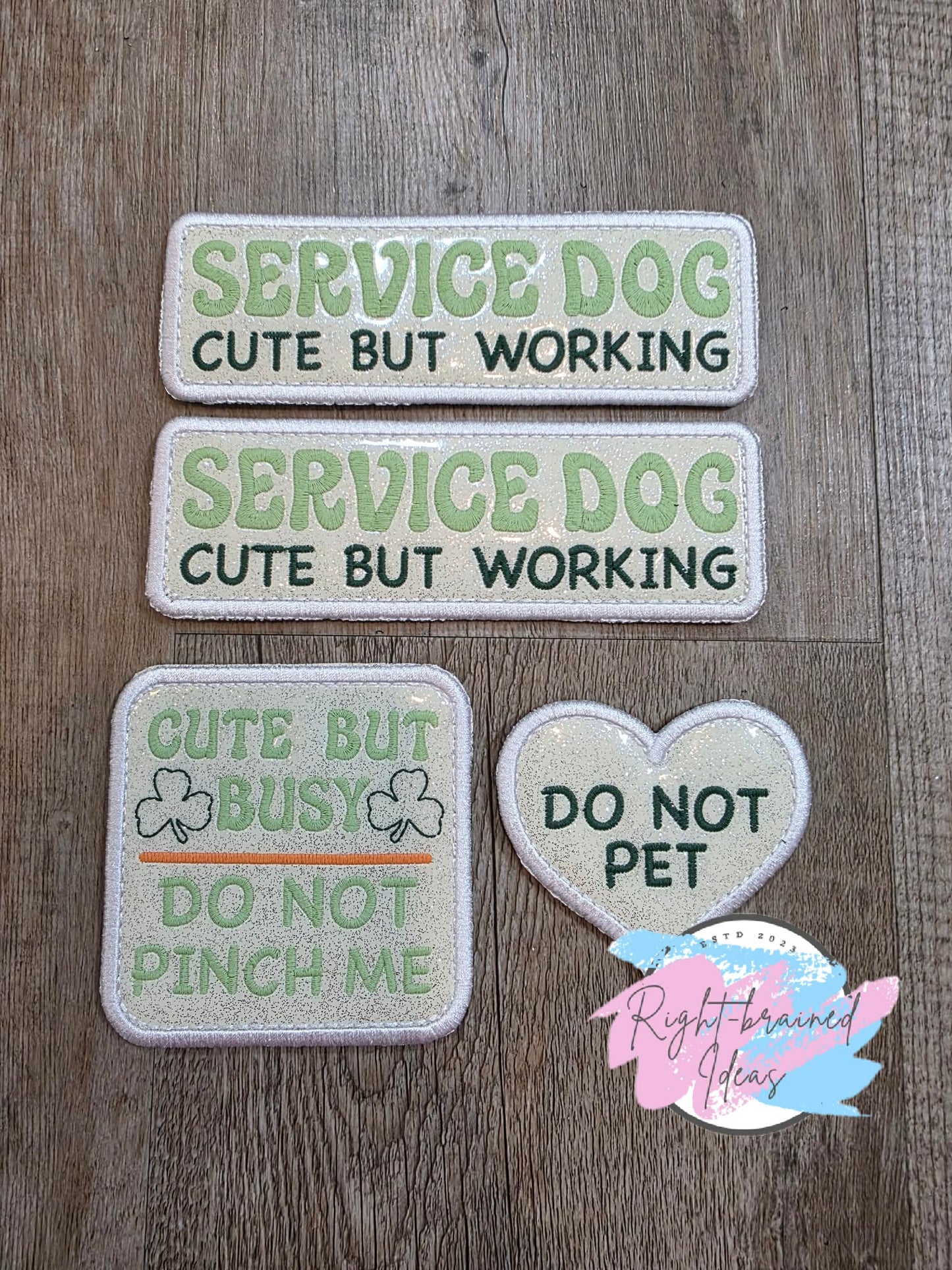 Shamrock Inspired Flat Matt Mint Green, Flat Matt Forest Green, Flat Matt Orange And White On Sparkle White Vinyl Four-piece Patch Set