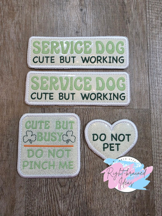 Shamrock Inspired Flat Matt Mint Green, Flat Matt Forest Green, Flat Matt Orange And White On Sparkle White Vinyl Four-piece Patch Set