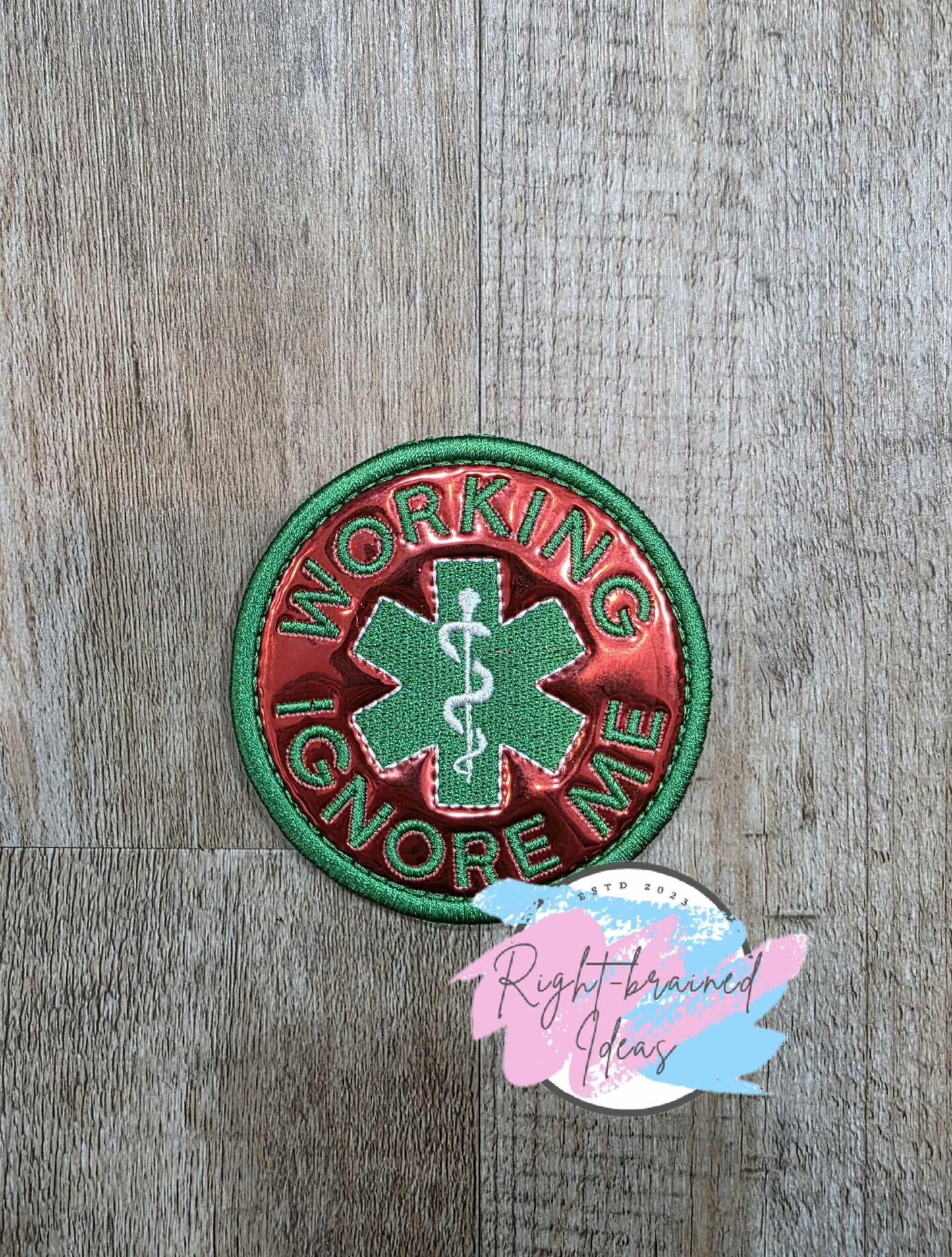 Service Dog In Training Satin Green And White On Red Metallic Red Vinyl Five-piece Patch And Leash Wrap Set