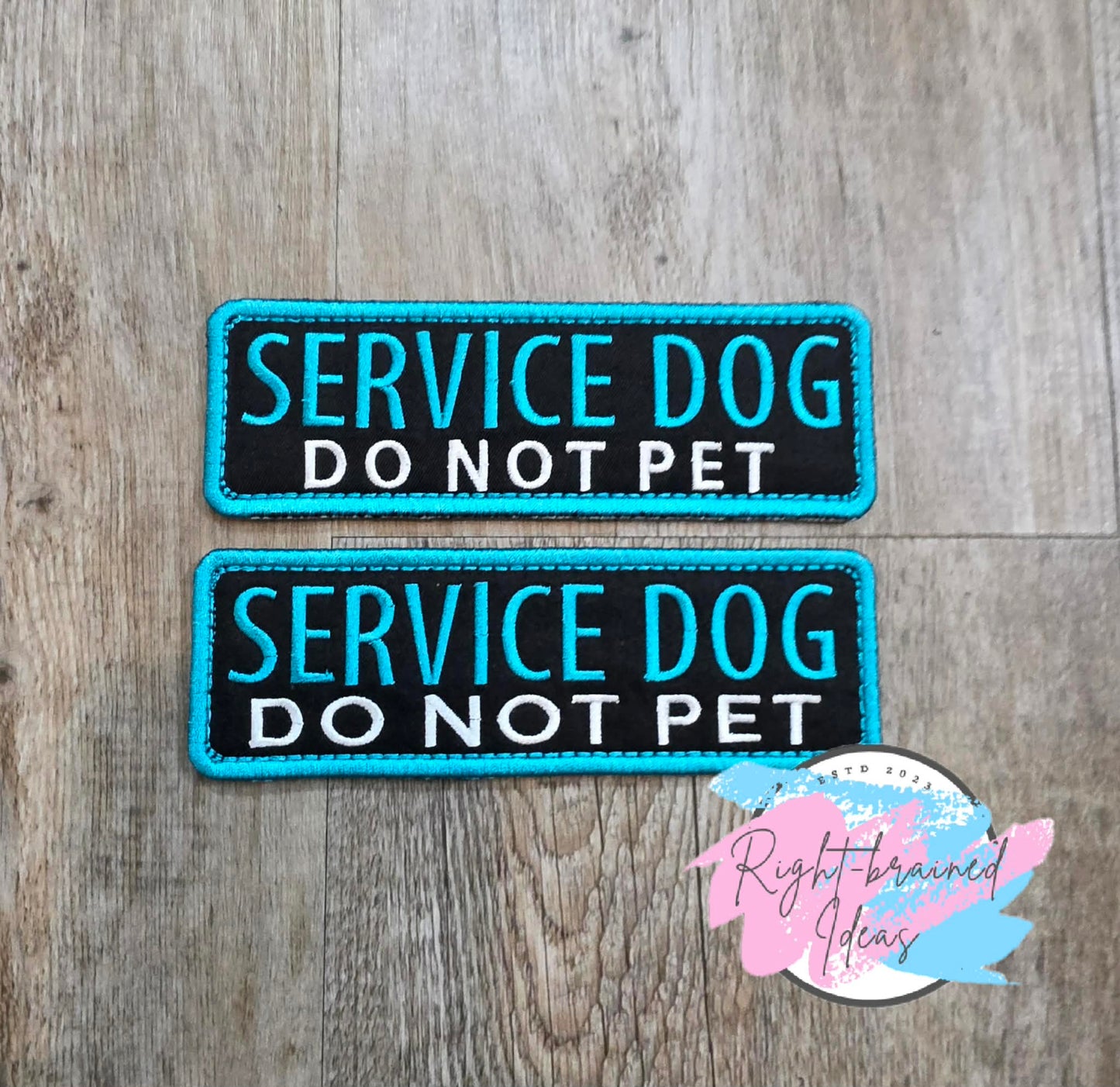 Grow-With-Them Service Dog Teal And White On Lightweight High Performance Black Twill Six-piece Patch Set
