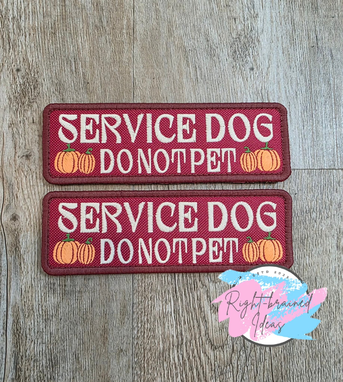 Autumn Inspired Service Dog Thanks A Latte Fall Matt Palette Of Colors On Maroon Ottertex Canvas Five-piece Patch and Leash Wrap Set