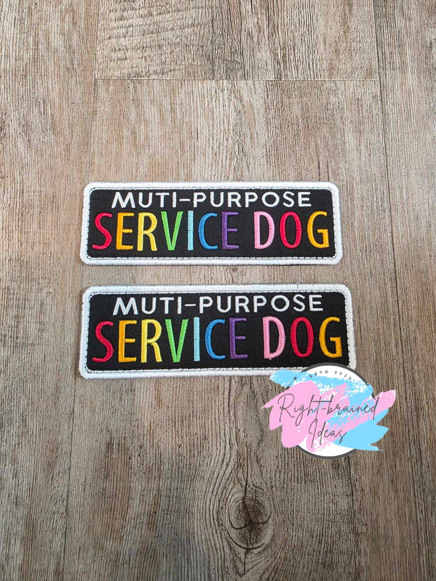 *Cosmetic Flaw* Multi-Purpose Service Dog Rainbow and White on Black Twill Five-piece Patch Set