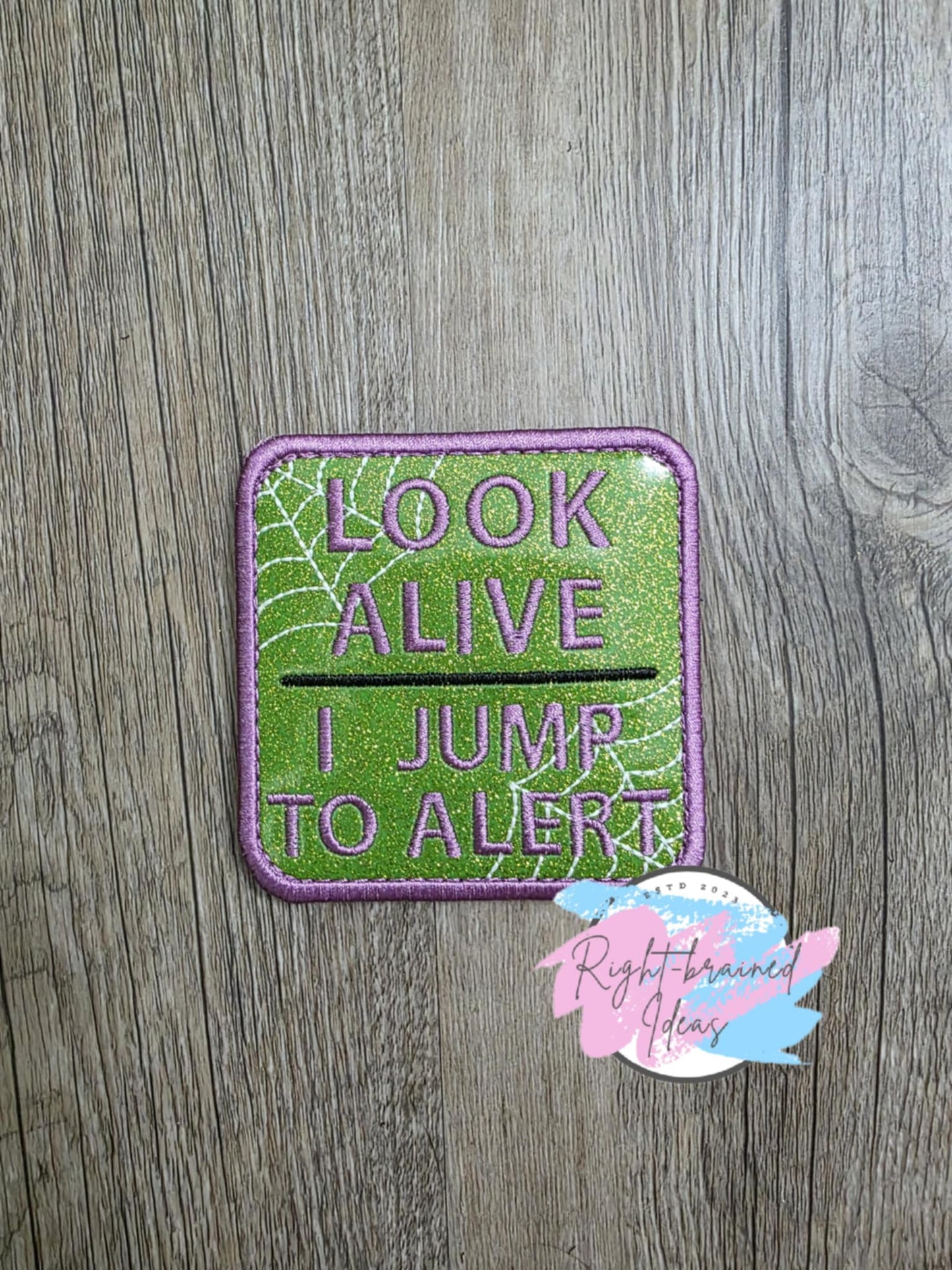 Service Dog Creepy Crawley Inspired Purple, Black and Glow-in-the-Dark White on Sparkle Lime Green Vinyl Five-piece Patch Set