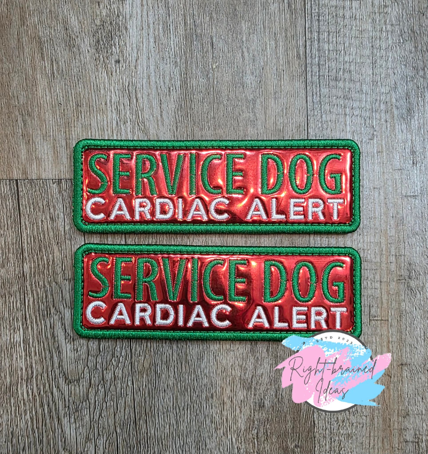 Service Dog Ignore Me Satin Green And White On Red Metallic Vinyl Four-piece Patch Set