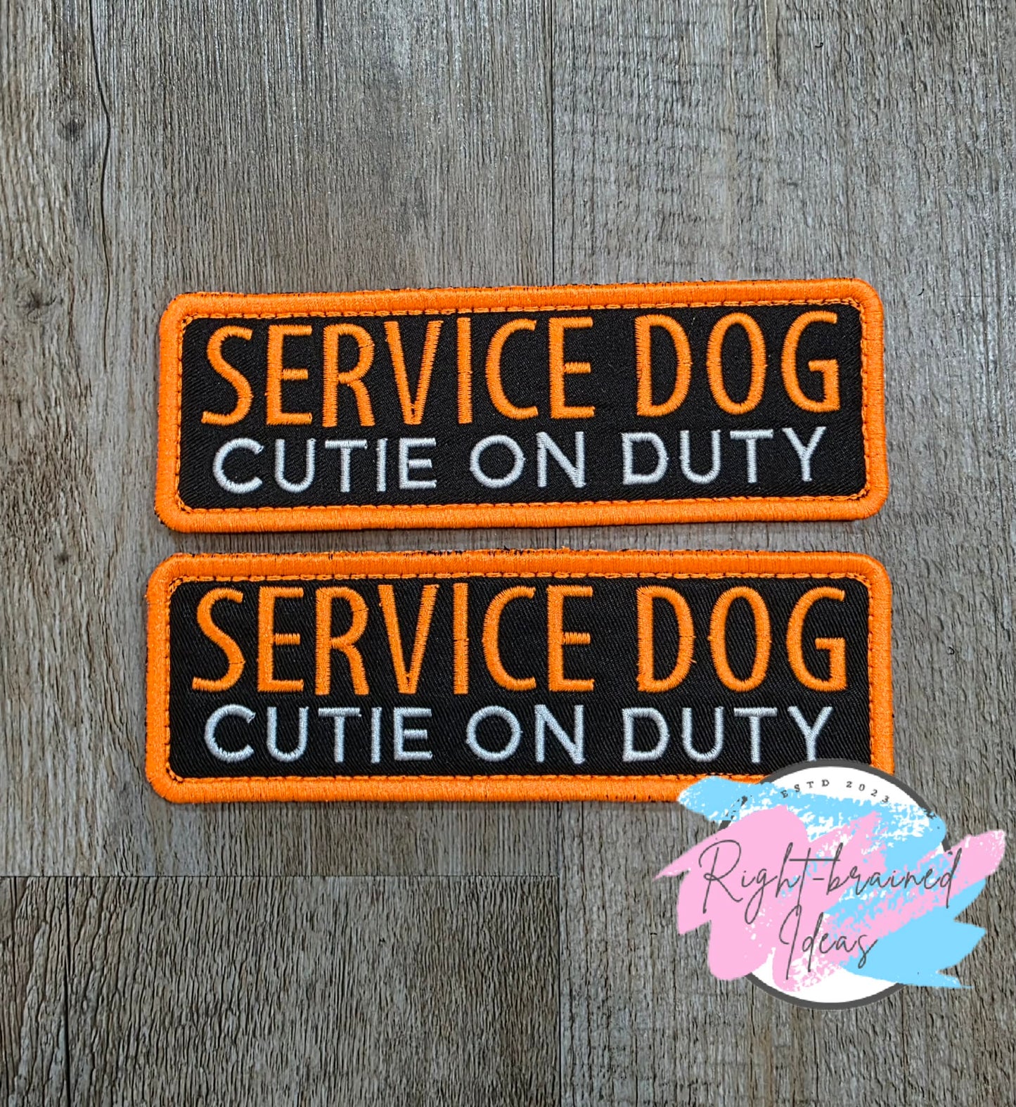 Service Dog Cutie On Duty Neon Orange And White On Lightweight High Performance Black Twill Four-piece Patch Set
