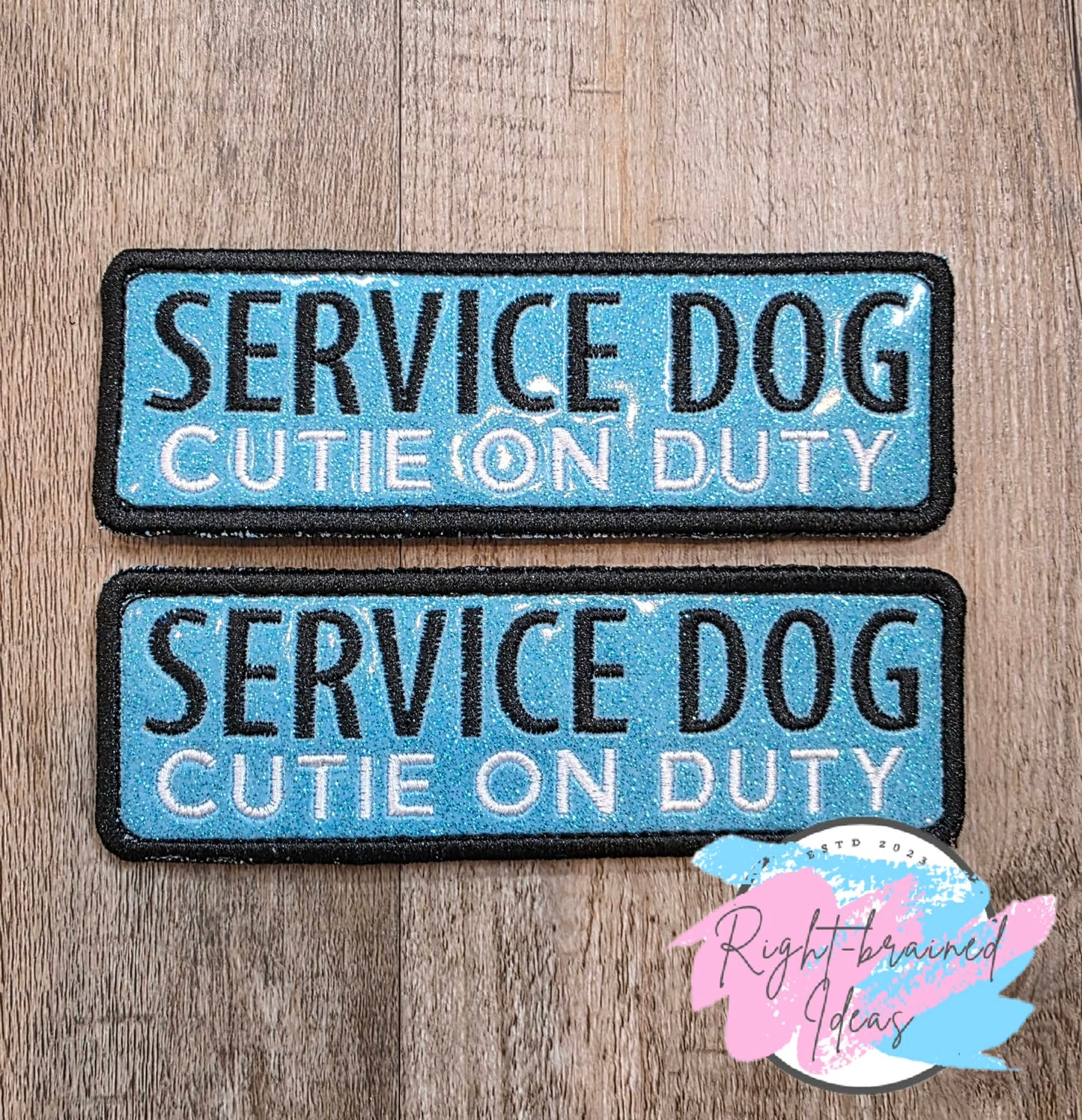Service Dog Cutie On Duty Black And White On Sparkle Light Blue Vinyl Three-piece Patch Set