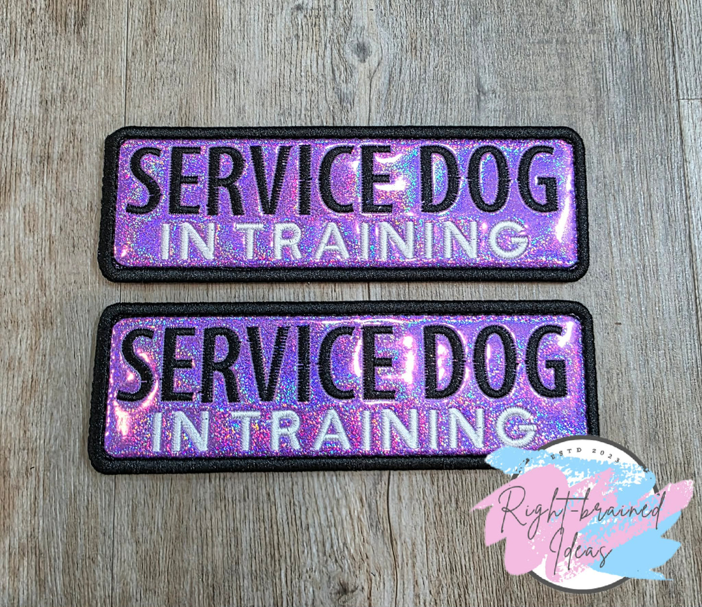 Service Dog In Training Black And White On Sparkle Purple Holographic Vinyl Four-piece Patch Set
