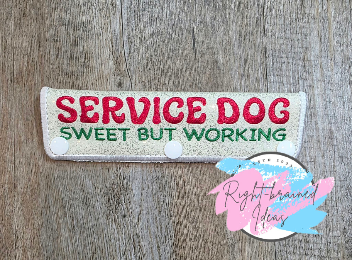 Peppermint Inspired Service Dog Red And Green On Sparkle White Vinyl Five-piece Patch And Leash Wrap Set