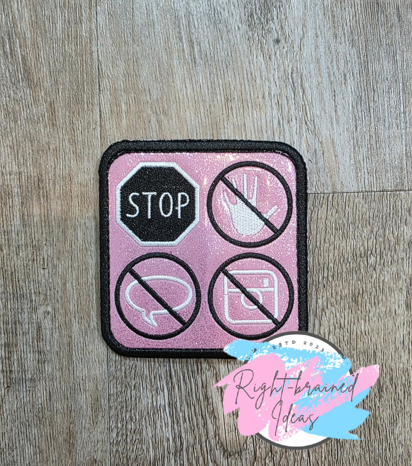 Service Dog In Training Black And White On Sparkle Light Pink Vinyl Three-piece Patch Set