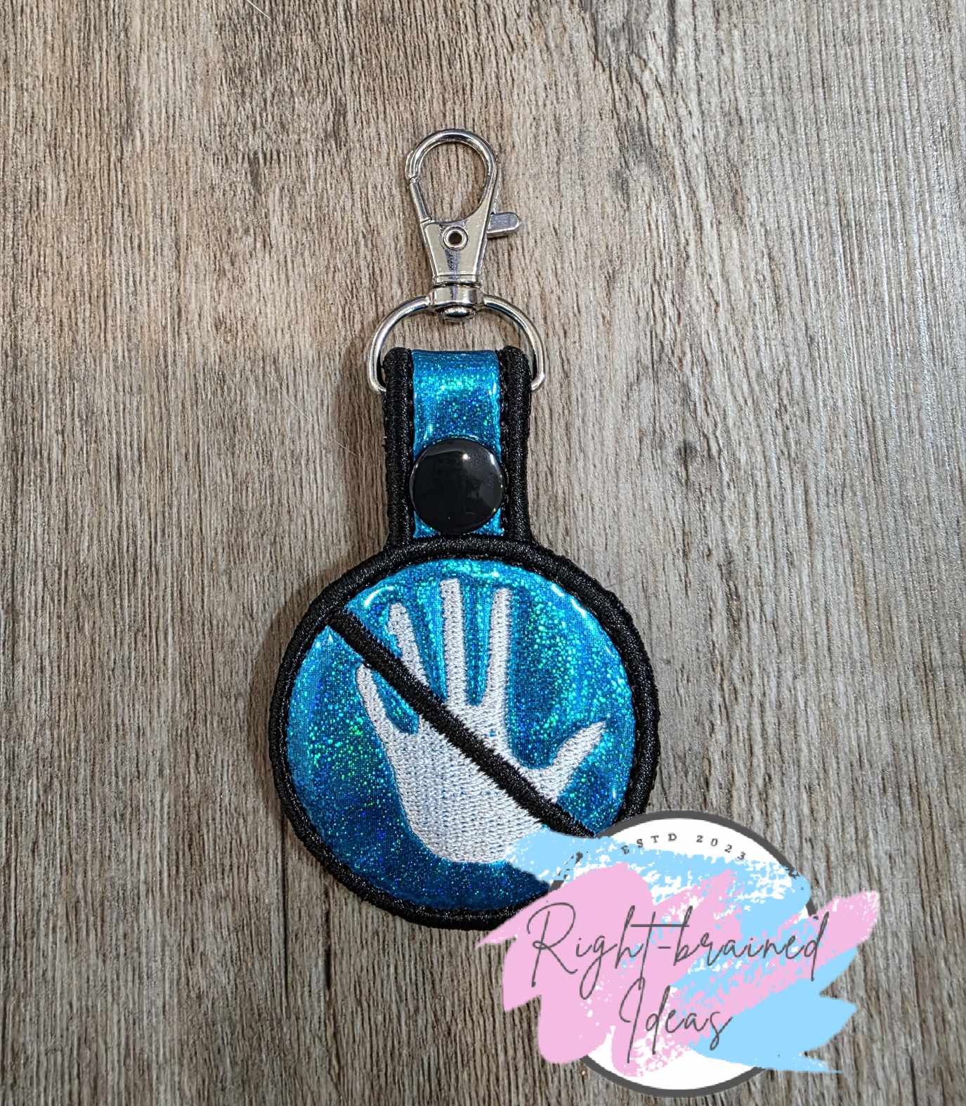 No Touching White and Black on Sparkle Blue Holographic Vinyl Mini Patch Tab