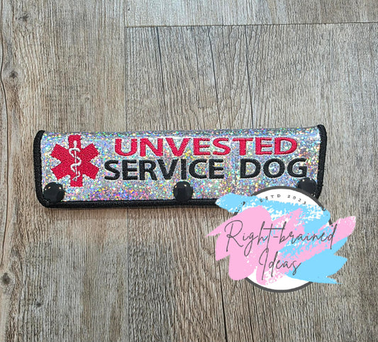 Unvested Service Dog Black, Red And White On Sparkle Silver Holographic Vinyl Leash Wrap