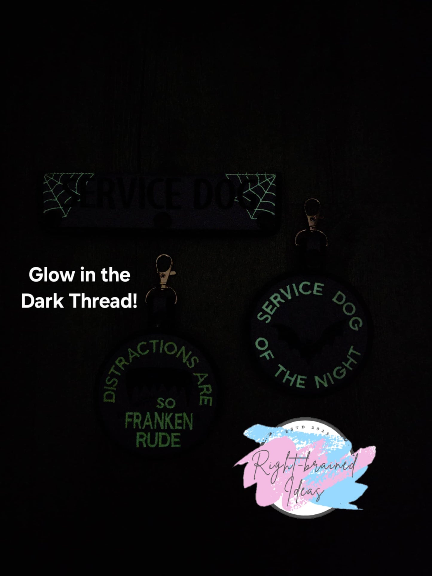 Service Dog Spooky Season Inspired Glow-in-the-Dark and Black on Lightweight High Performance Lavender Twill Two-piece Double-sided Patch Tab And Leash Wrap Set