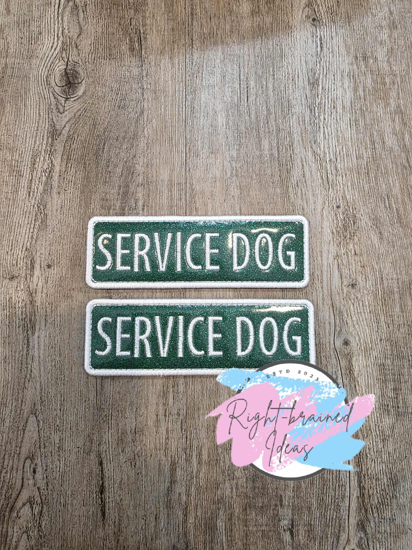 Christmas Tree Colors Inspired Service Dog Red And White On Sparkle Forest Green Vinyl Five-piece Patch and Leash Wrap Set