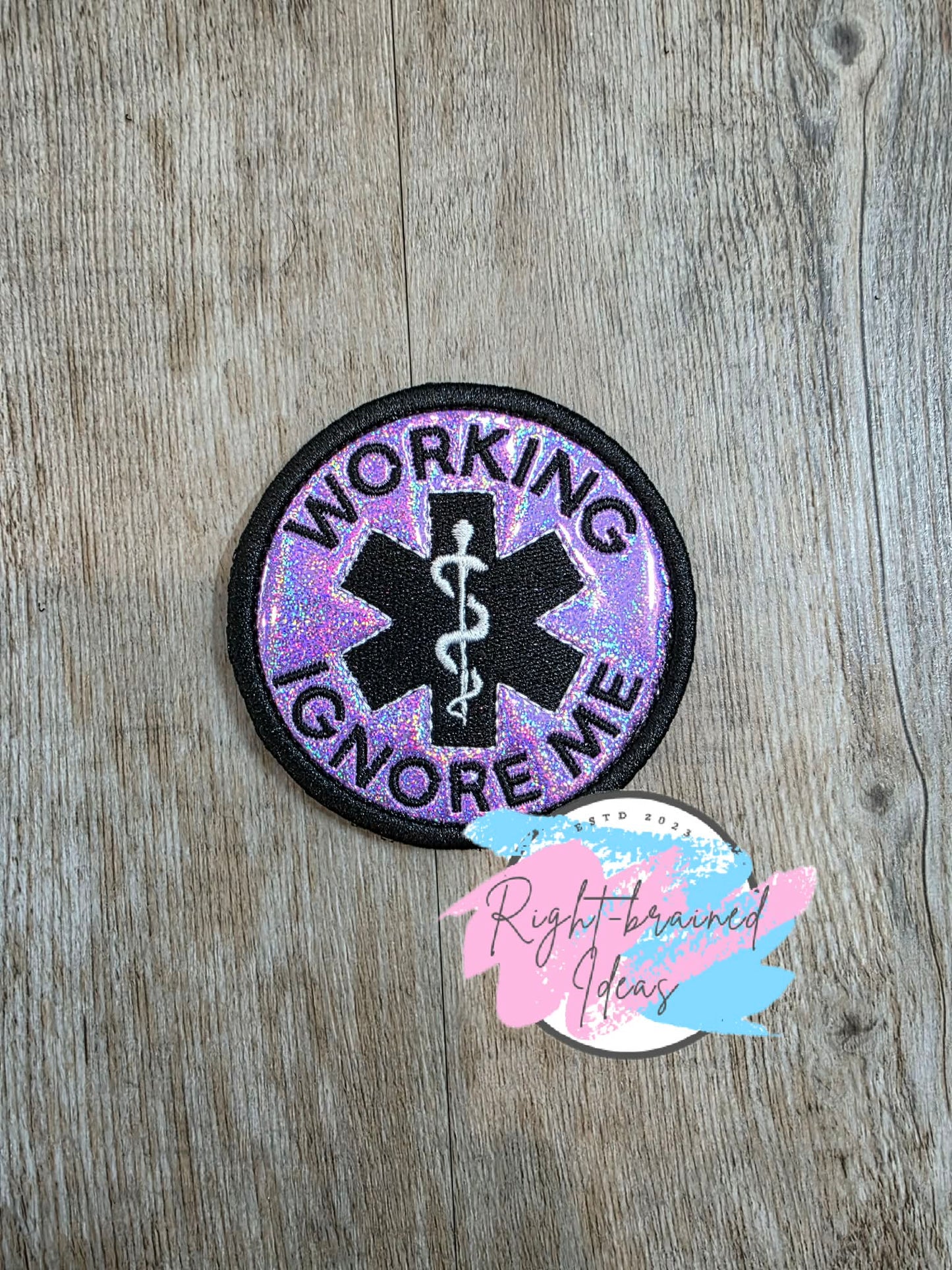 Service Dog In Training Black And White On Sparkle Purple Holographic Vinyl Four-piece Patch Set