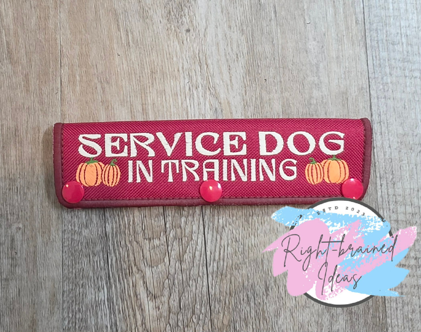 Autumn Inspired Over Size Service Dog Distractions Make Us Spicy Fall Matt Palette Of Colors On Maroon Ottertex Canvas Five-piece Patch and Leash Wrap Set