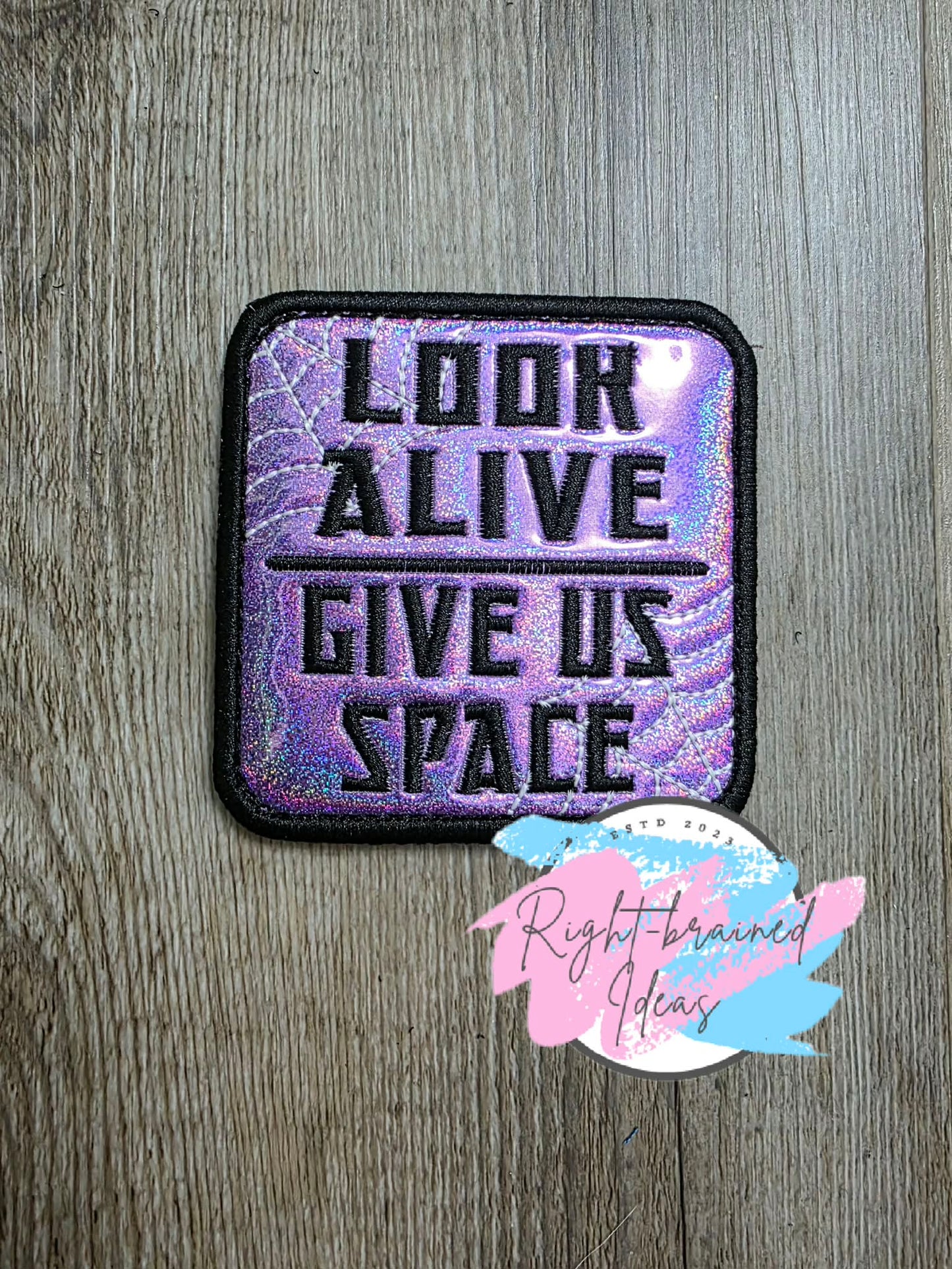 Spooky Season Inspired Working Dog Black And Glow-In-The-Dark White On Sparkle Purple Holographic Vinyl Three-piece Patch Set