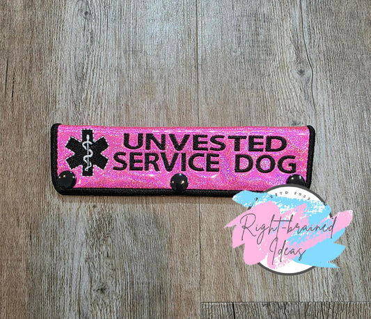Unvested Service Dog Black And White On Sparkle Pink Holographic Vinyl Leash Wrap