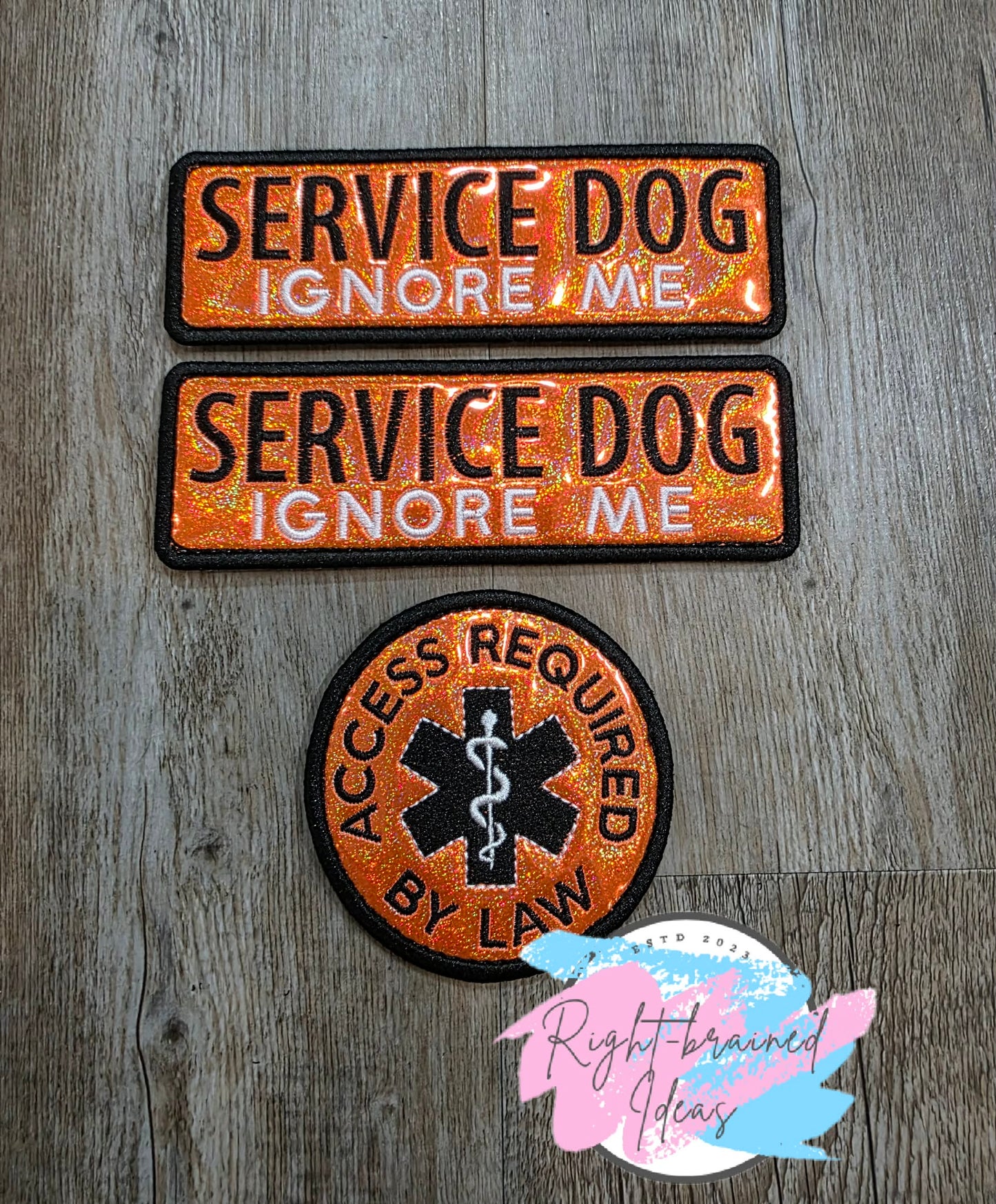 Service Dog Ignore Me White and Black On Sparkle Pink Holographic Vinyl Three-piece Patch Set