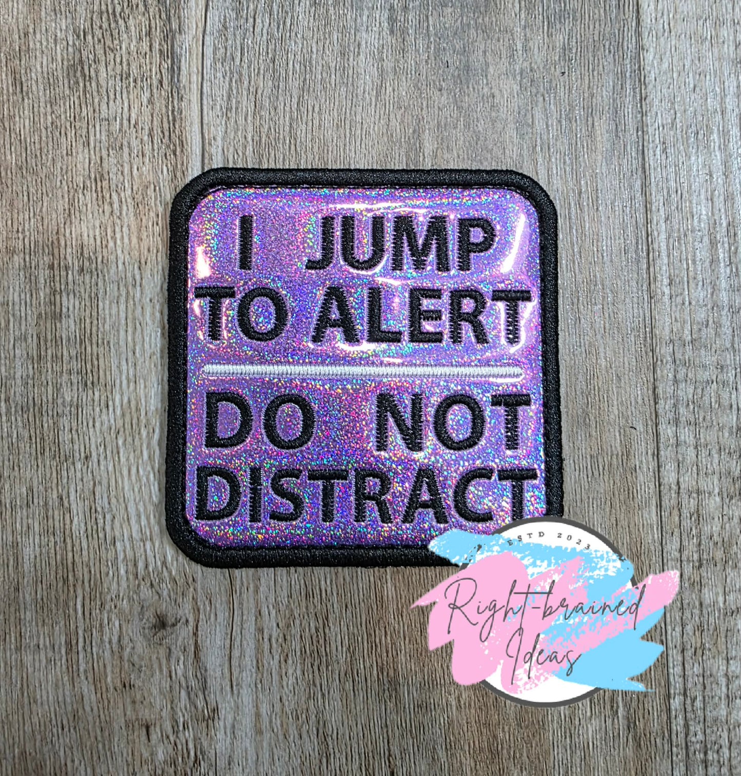 Service Dog Medical Alert Black And White On Sparkle Purple Holographic Vinyl Four-piece Patch Set