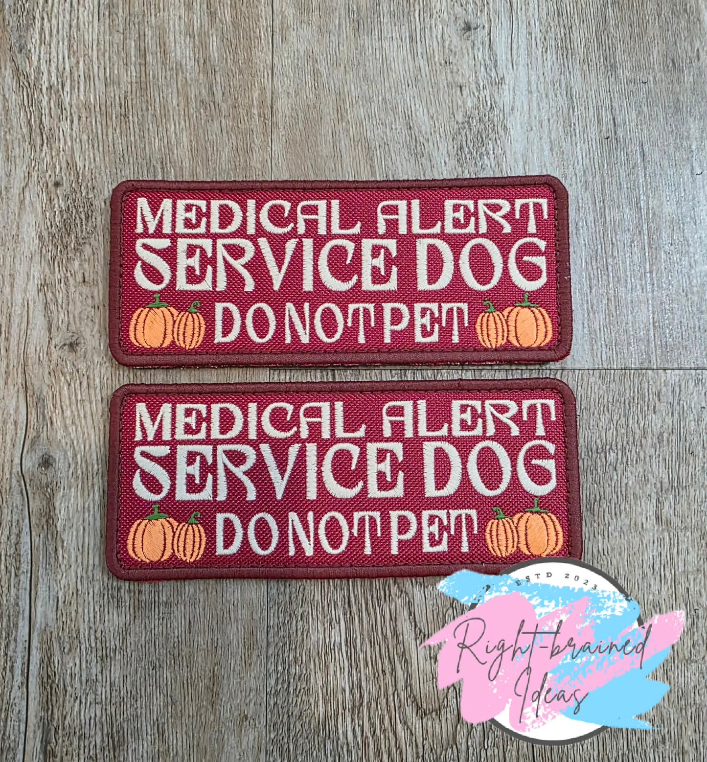 Autumn Inspired Over Size Service Dog We Go Gourd Together Fall Matt Palette Of Colors On Maroon Ottertex Canvas Five-piece Patch and Leash Wrap Set