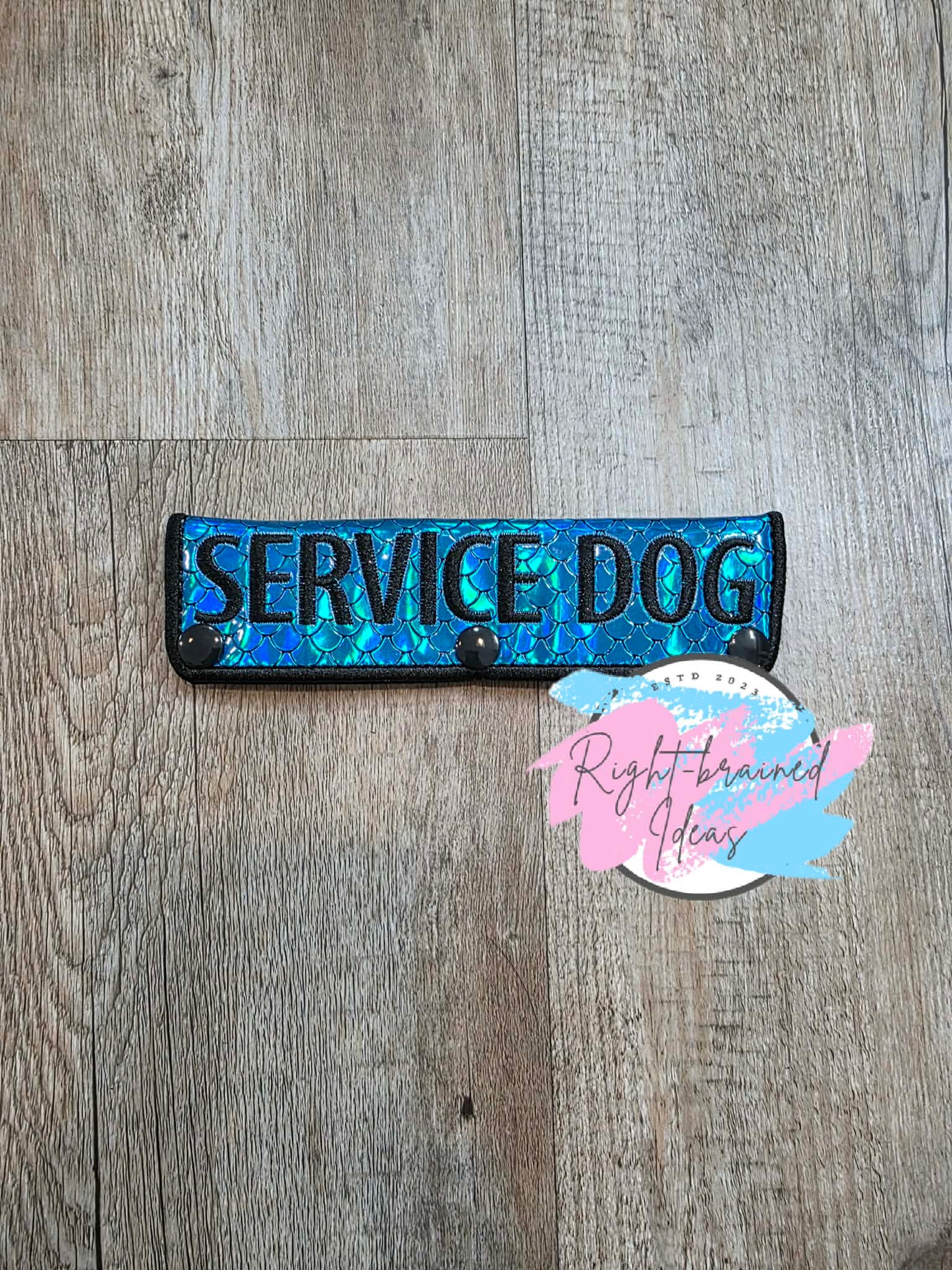Service Dog Black On Blue Holographic Scales Vinyl Leash Wrap
