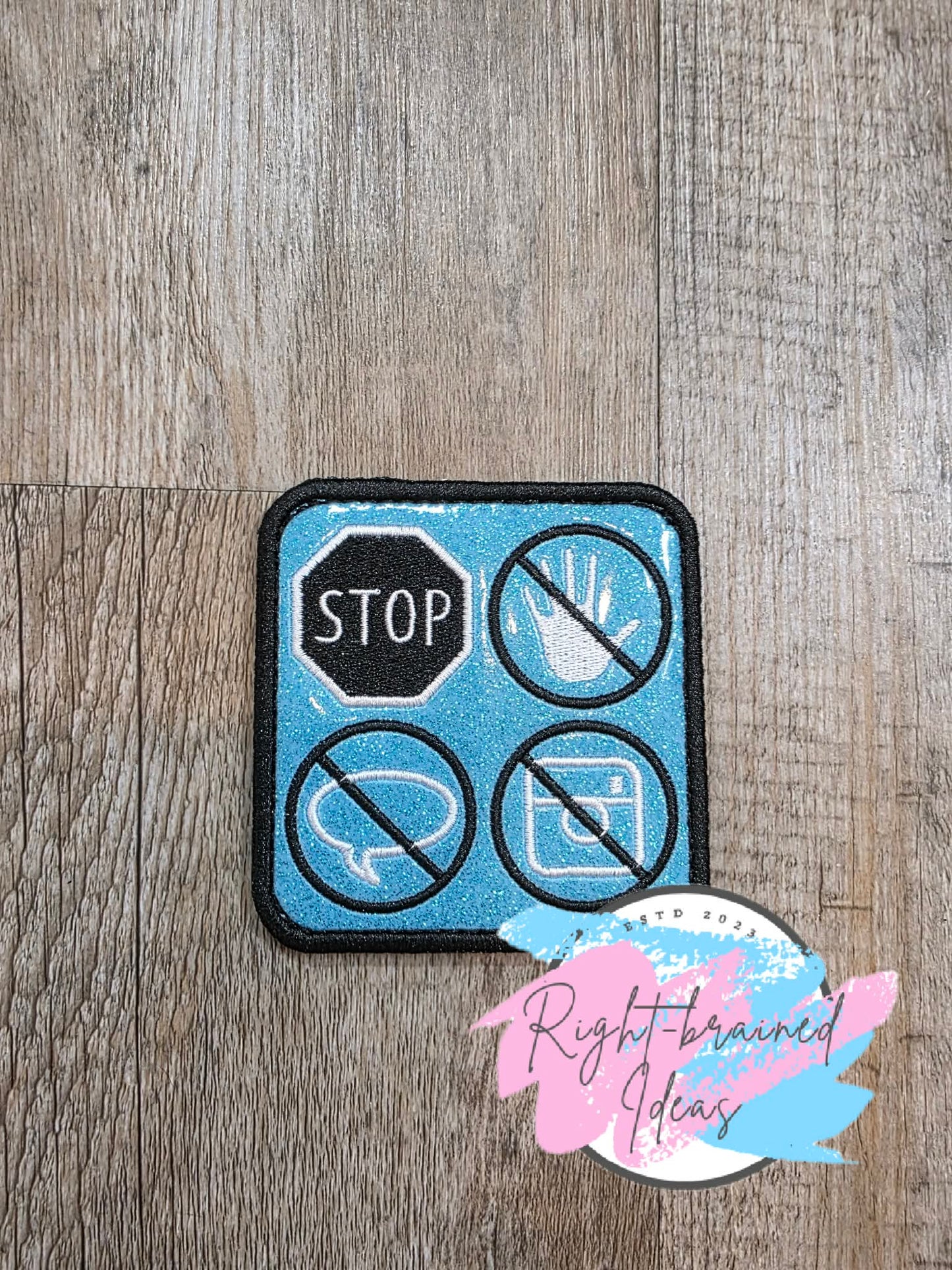 Service Dog In Training Black And White On Sparkle Light Blue Vinyl Three-piece Patch Set