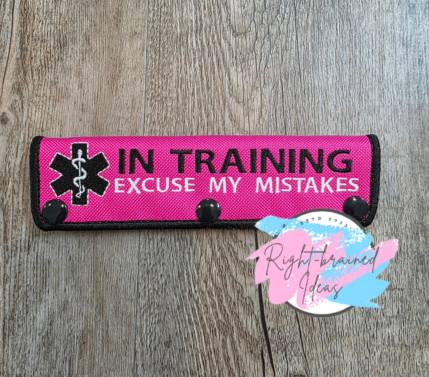 Service Dog In Training White And Black On Fuchsia Ottertex Canvas Five-piece Patch And Double-sided Leash Wrap Set