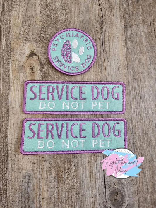 Service Dog Do Not Pet Lavender on Seafoam Twill Three-piece Patch Set