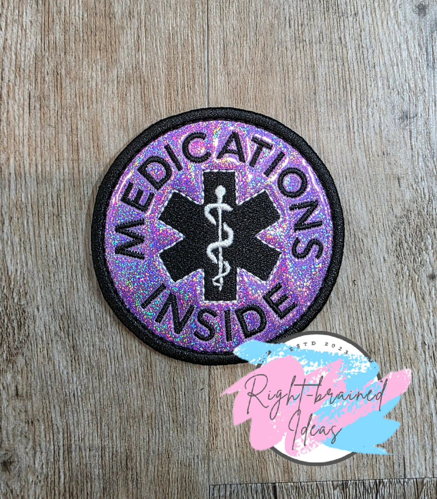 Service Dog Cardiac Alert Black And White On Sparkle Purple Holographic Vinyl Four-piece Patch Set