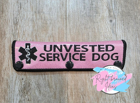Unvested Service Dog Black And White On Sparkle Light Pink Vinyl Leash Wrap