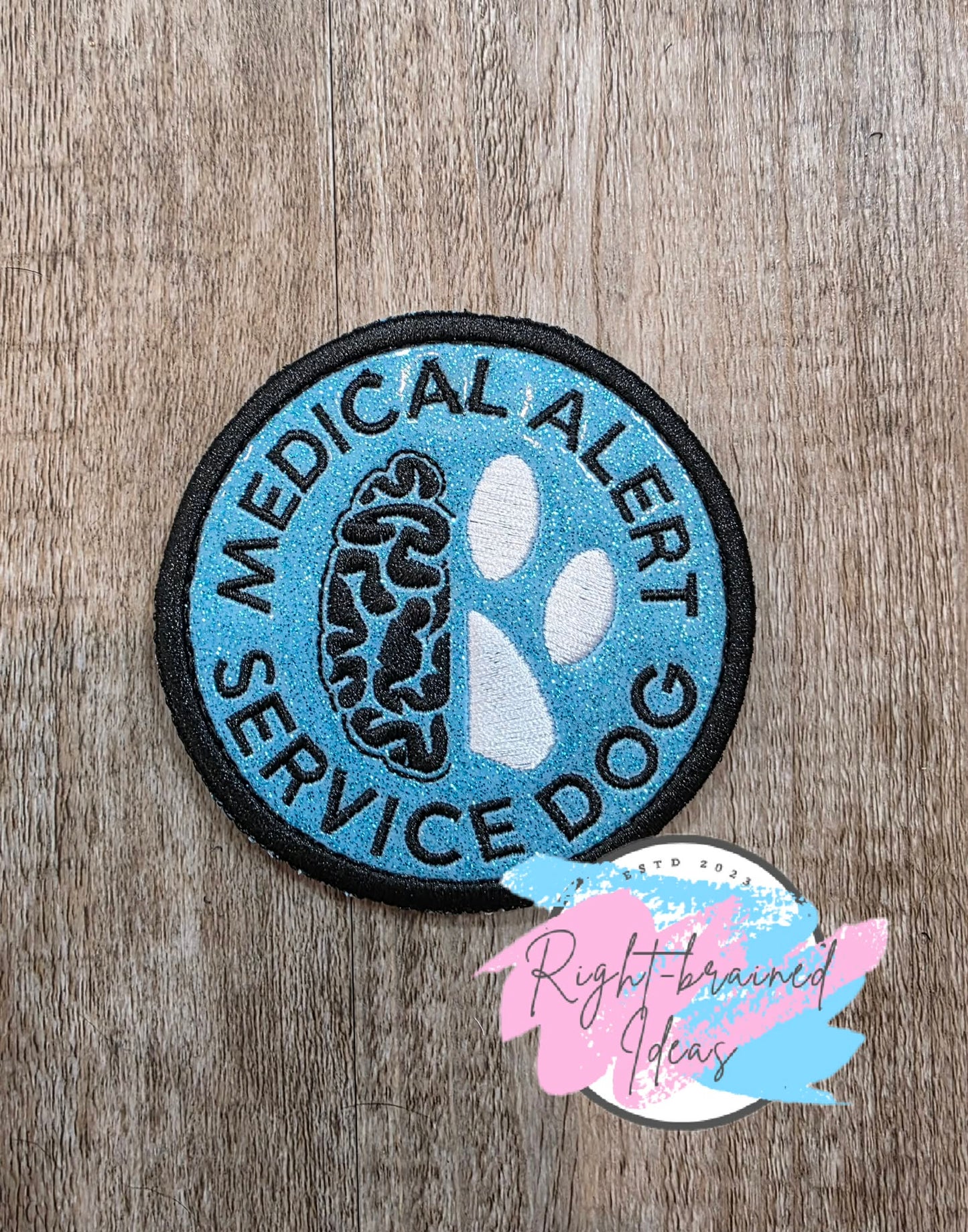 Service Dog Cutie On Duty Black And White On Sparkle Light Blue Vinyl Three-piece Patch Set