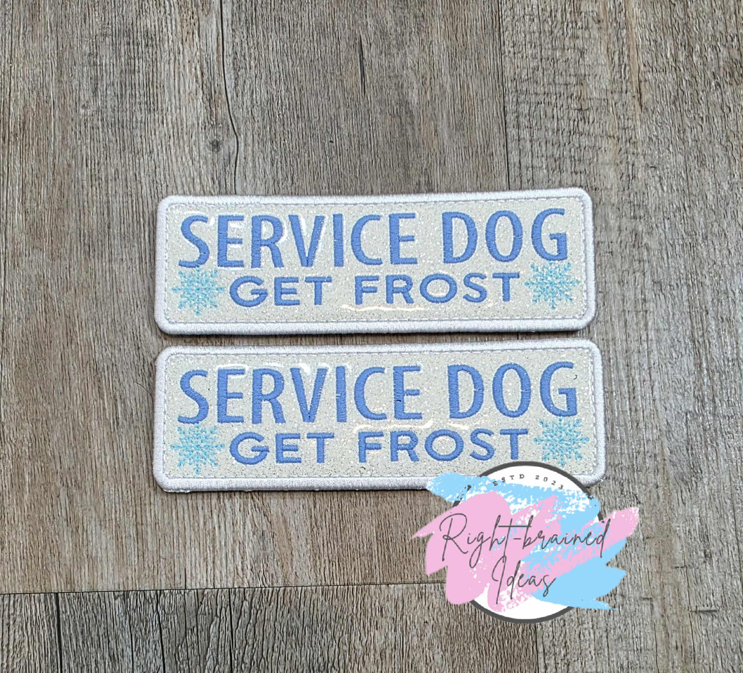 Frost Inspired Service Dog Flat Matt Periwinkle/Sky Blue On Sparkle White Vinyl Three-piece Patch Set