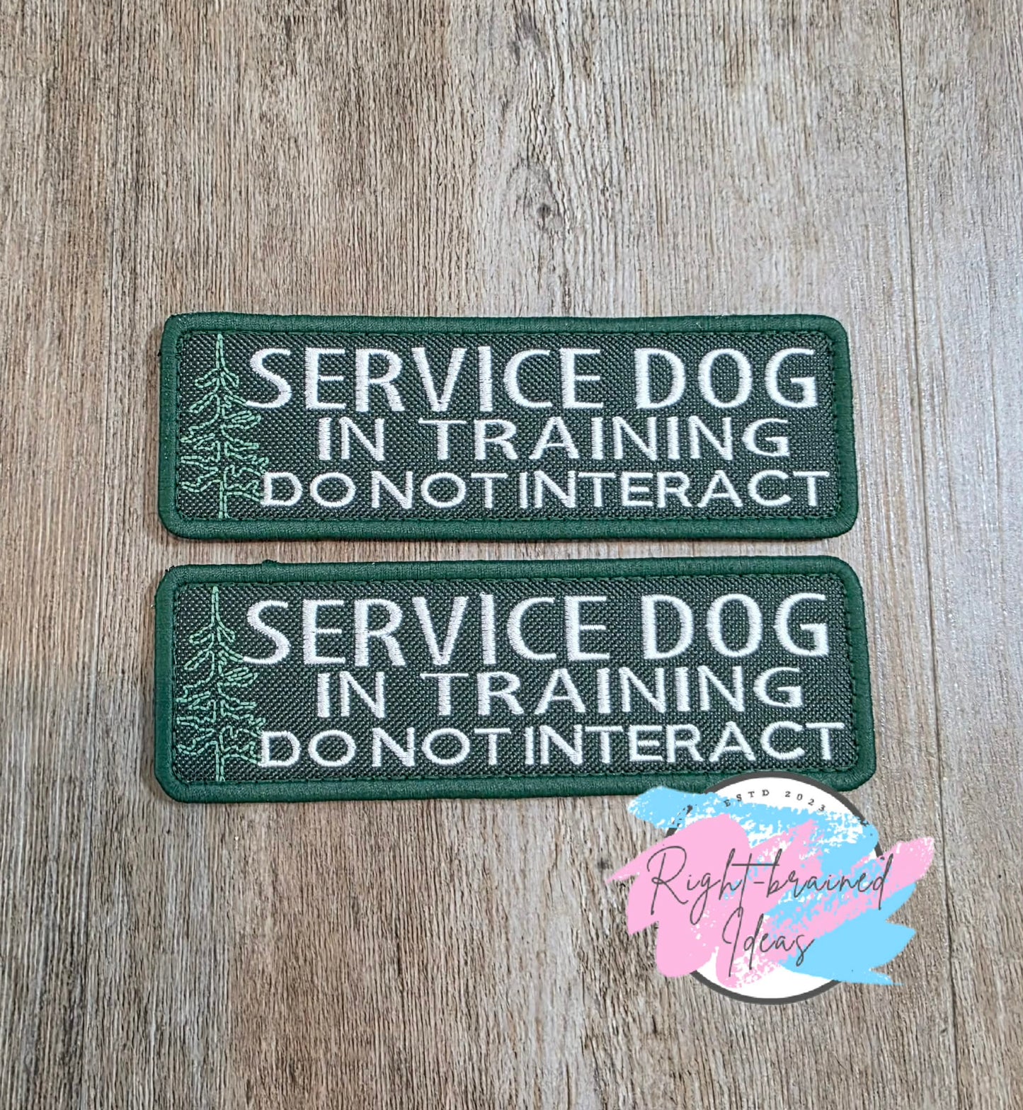 Outdoors Inspired Service Dog In Training Forest Green, Dark Green and White On Forest Green Ottertex Canvas Four-piece Patch Set