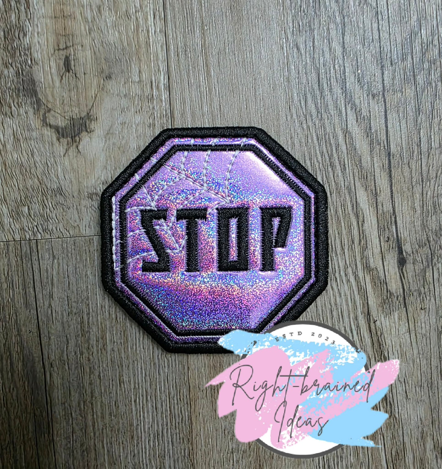 Fun Size Creepy Crawley Inspired Service Dog Glow-In-The-Dark White And Black On Sparkle Purple Holographic Vinyl Four-piece Patch Set
