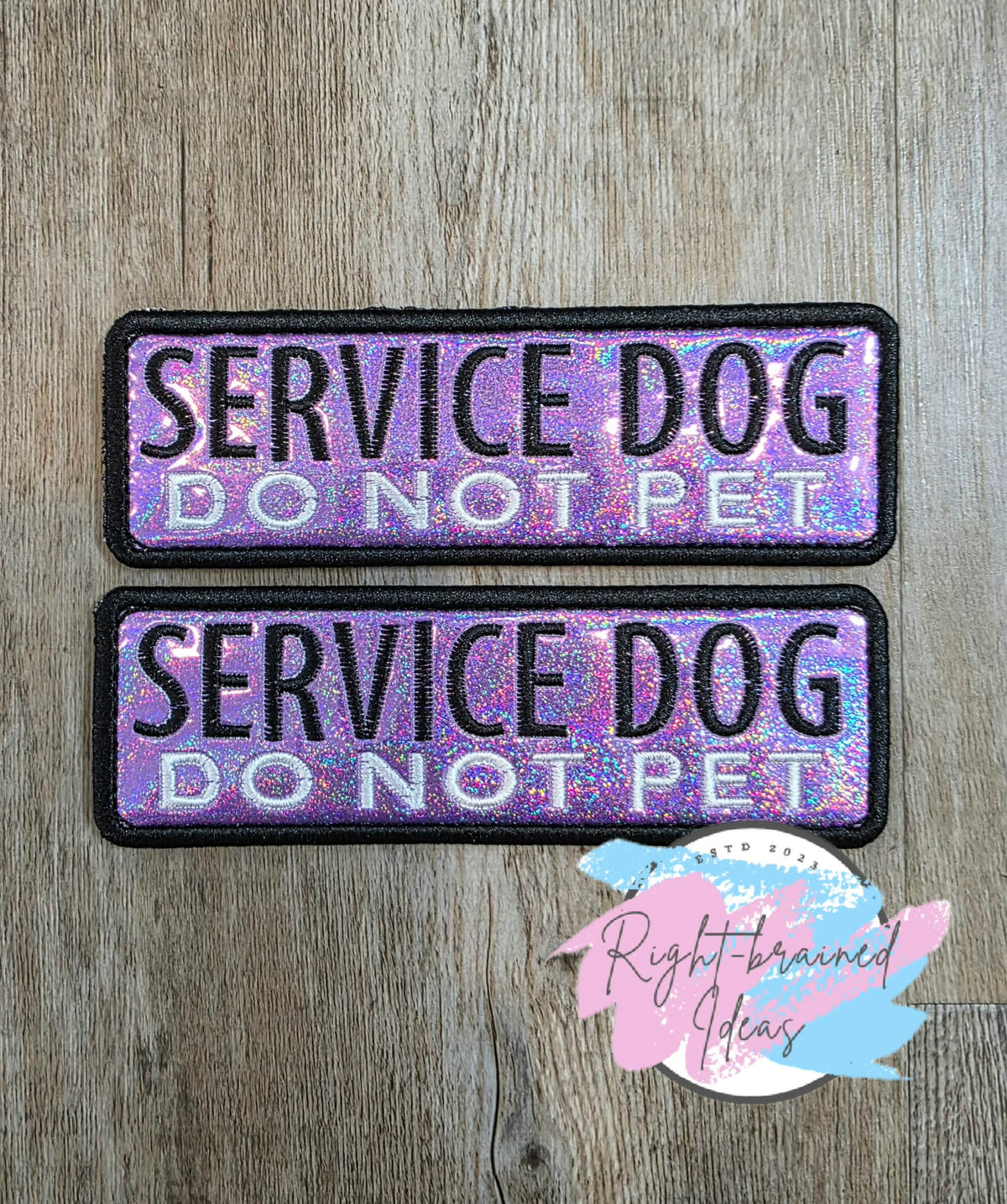 Service Dog Do Not Pet White And Black On Sparkle Purple Holographic Vinyl Five-piece Patch And Leash Wrap Set