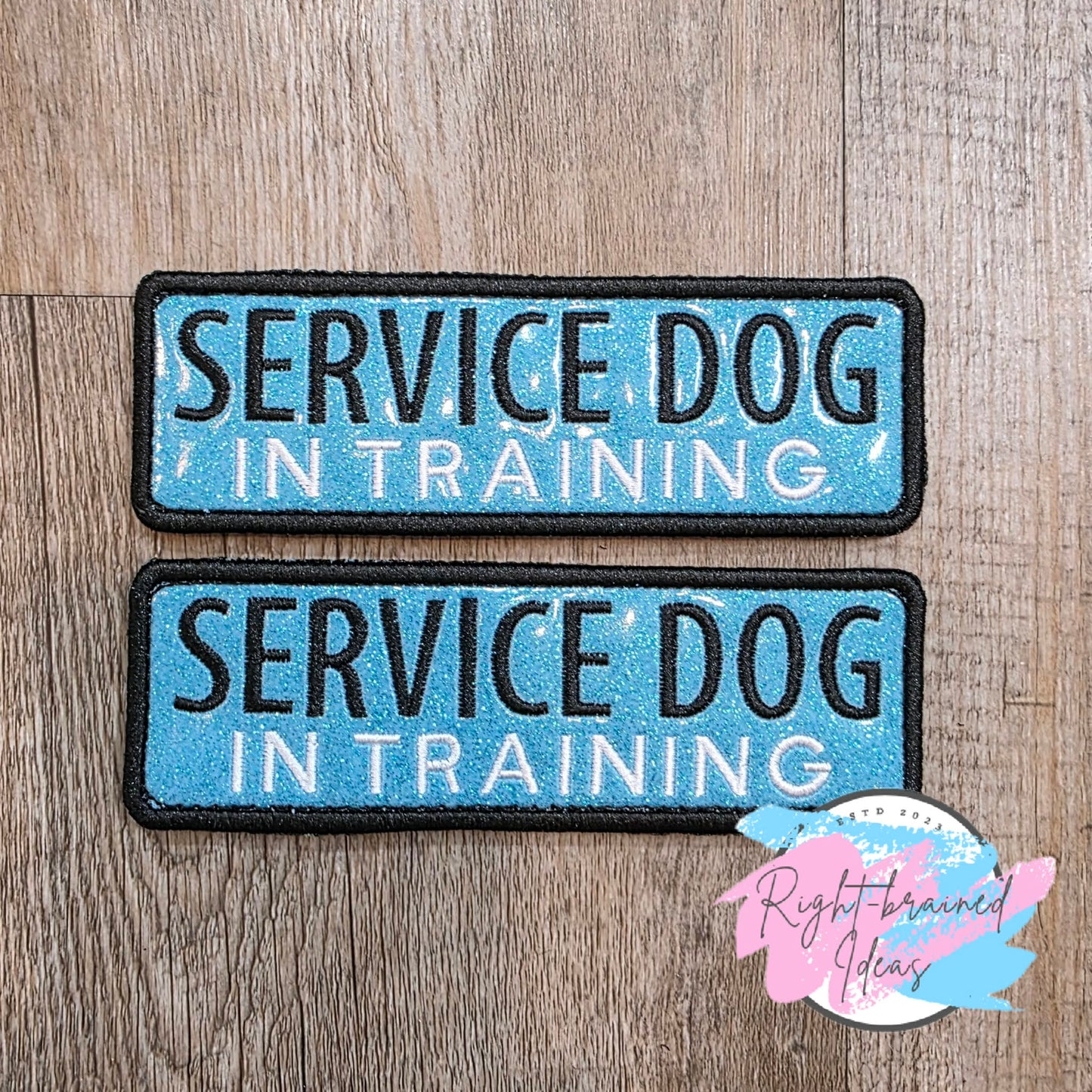 In Training Do Not Pet Black And White On Sparkle Light Blue Vinyl Five-piece Patch And Leash Wrap