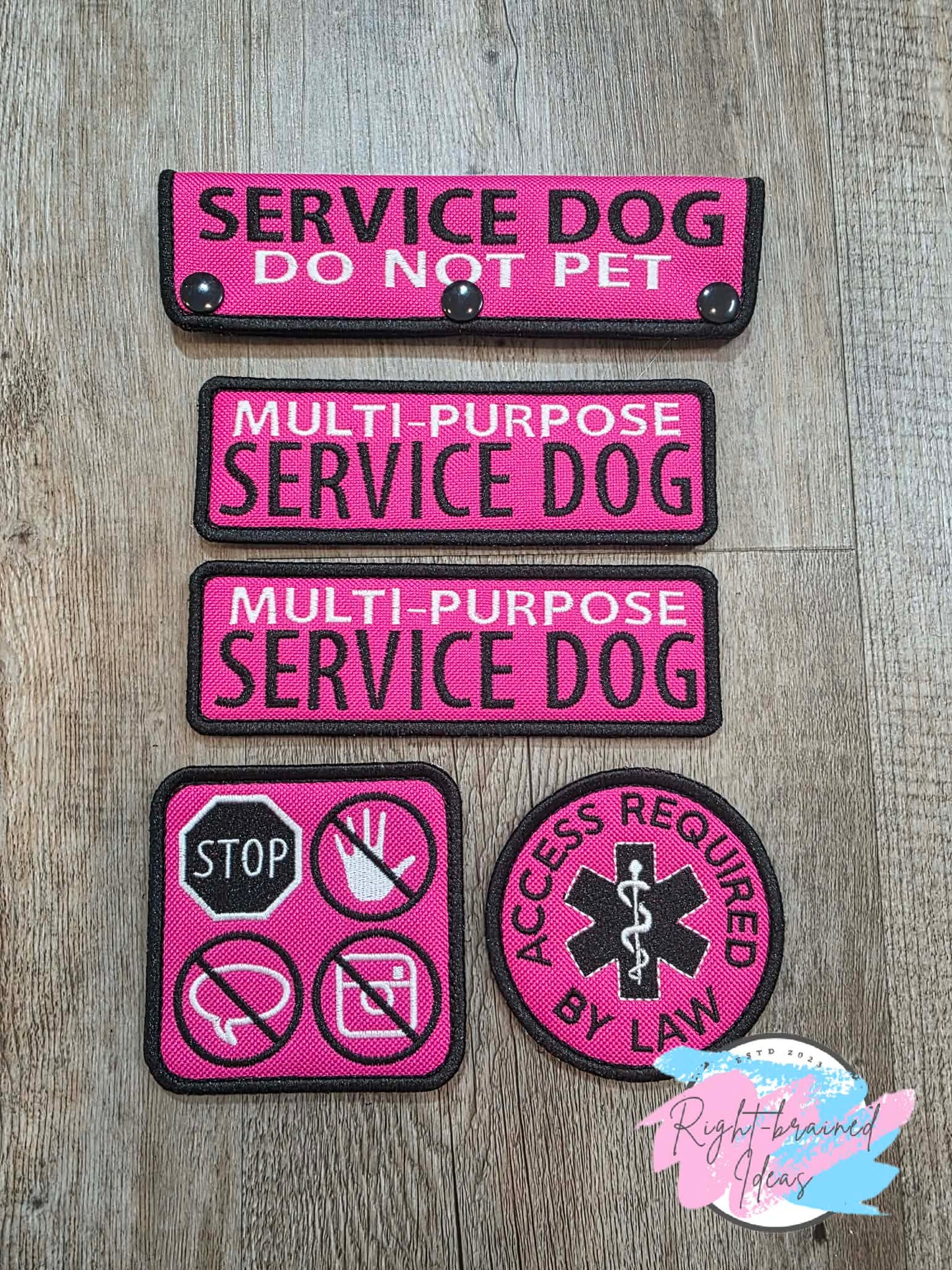 Service Dog Do Not Pet Black And White On Fuchsia Ottertex Canvas Five-piece Patch and Leash Wrap Set