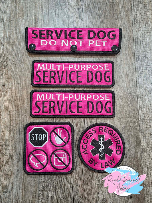 Service Dog Do Not Pet Black And White On Fuchsia Ottertex Canvas Five-piece Patch and Leash Wrap Set