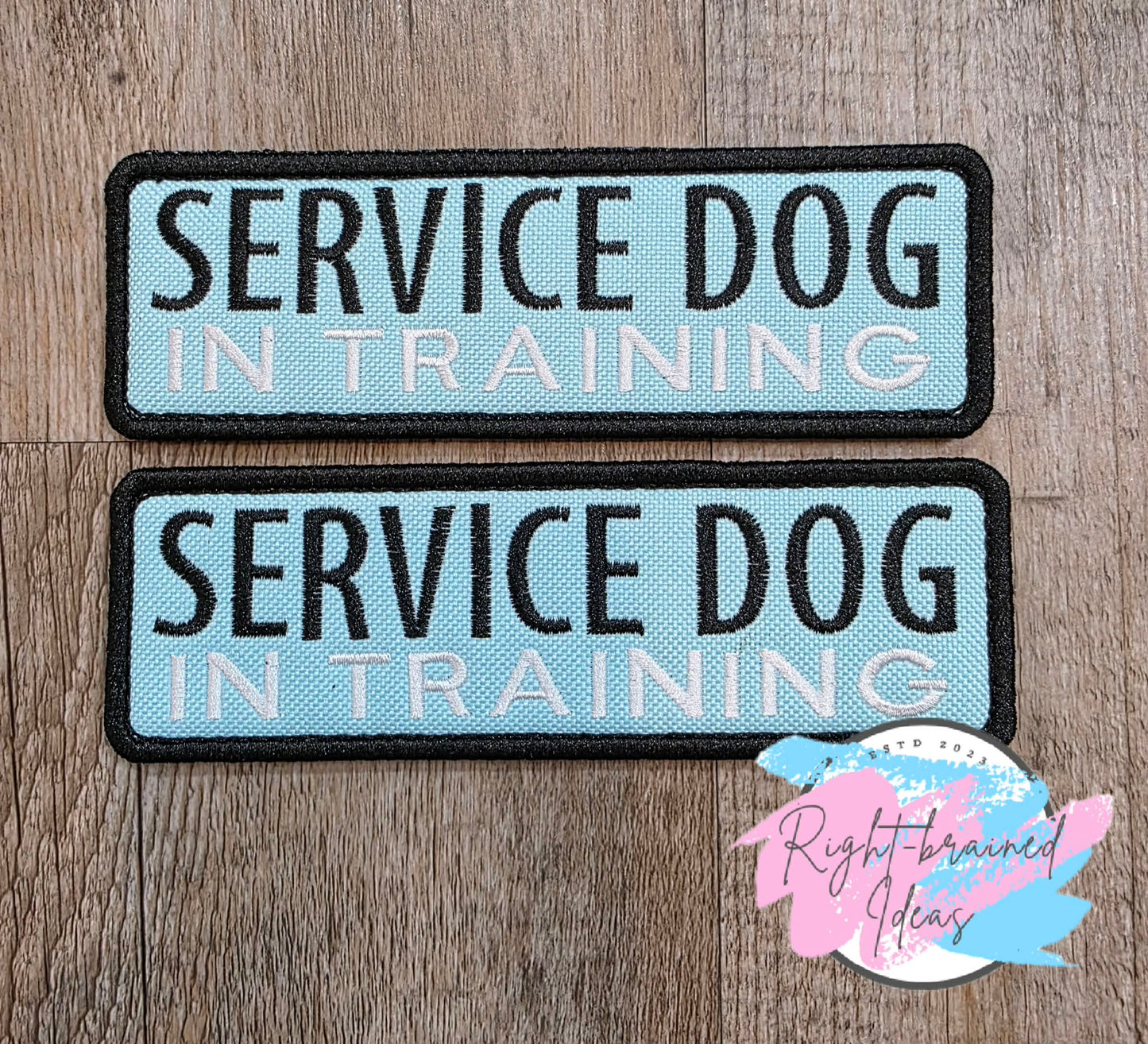 On Duty Service Dog Black And White On Light Blue Canvas Four-piece Patch And Leash Wrap Set