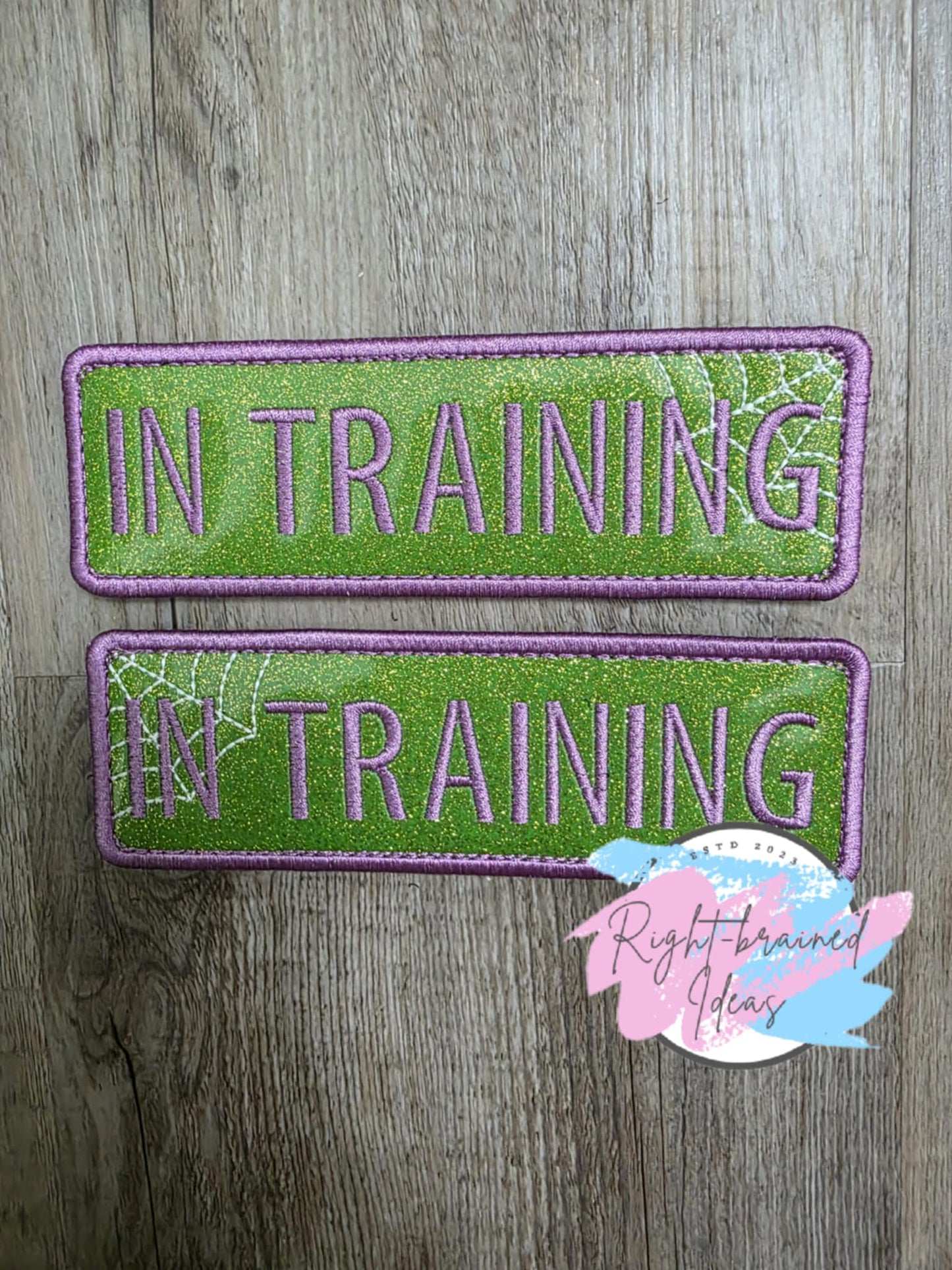 In Training Creepy Crawley Inspired Purple and Glow-in-the-Dark White on Sparkle Lime Green Vinyl Five-piece Patch Set