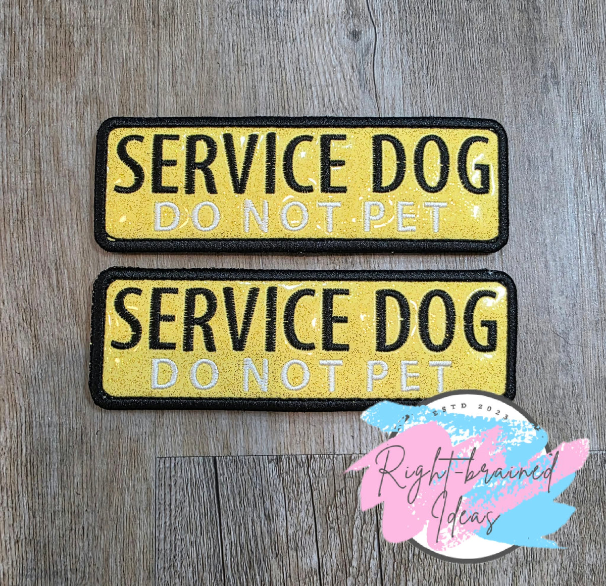 Service Dog Do Not Pet Black And White On Sparkle Yellow Vinyl Four-piece Patch Set