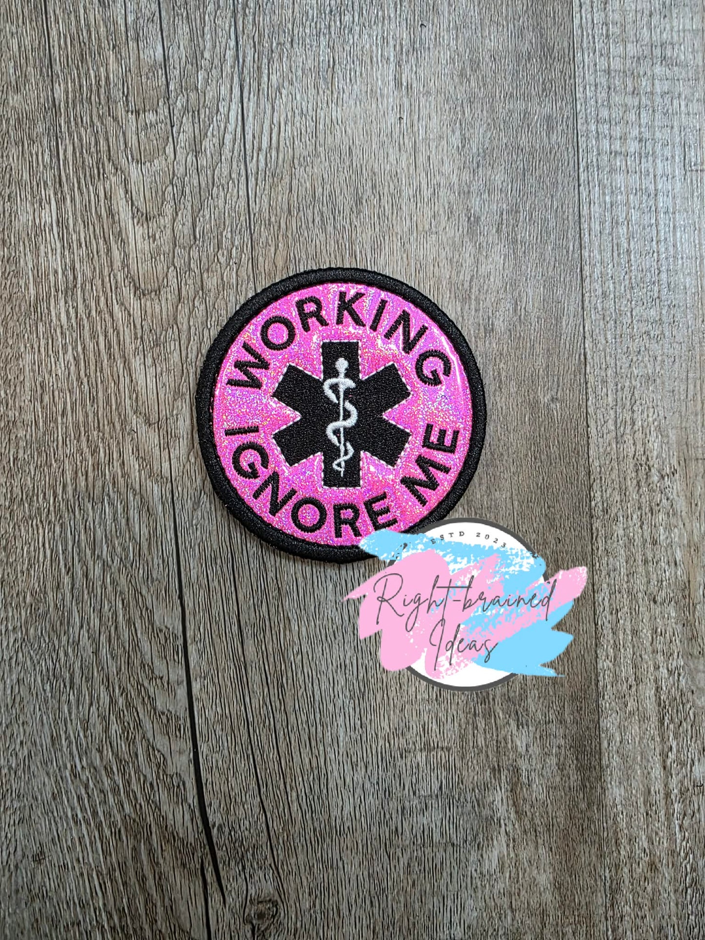 Service Dog Do Not Distract Black And White On Sparkle Pink Holographic Vinyl Five-piece Patch and Leash Wrap Set