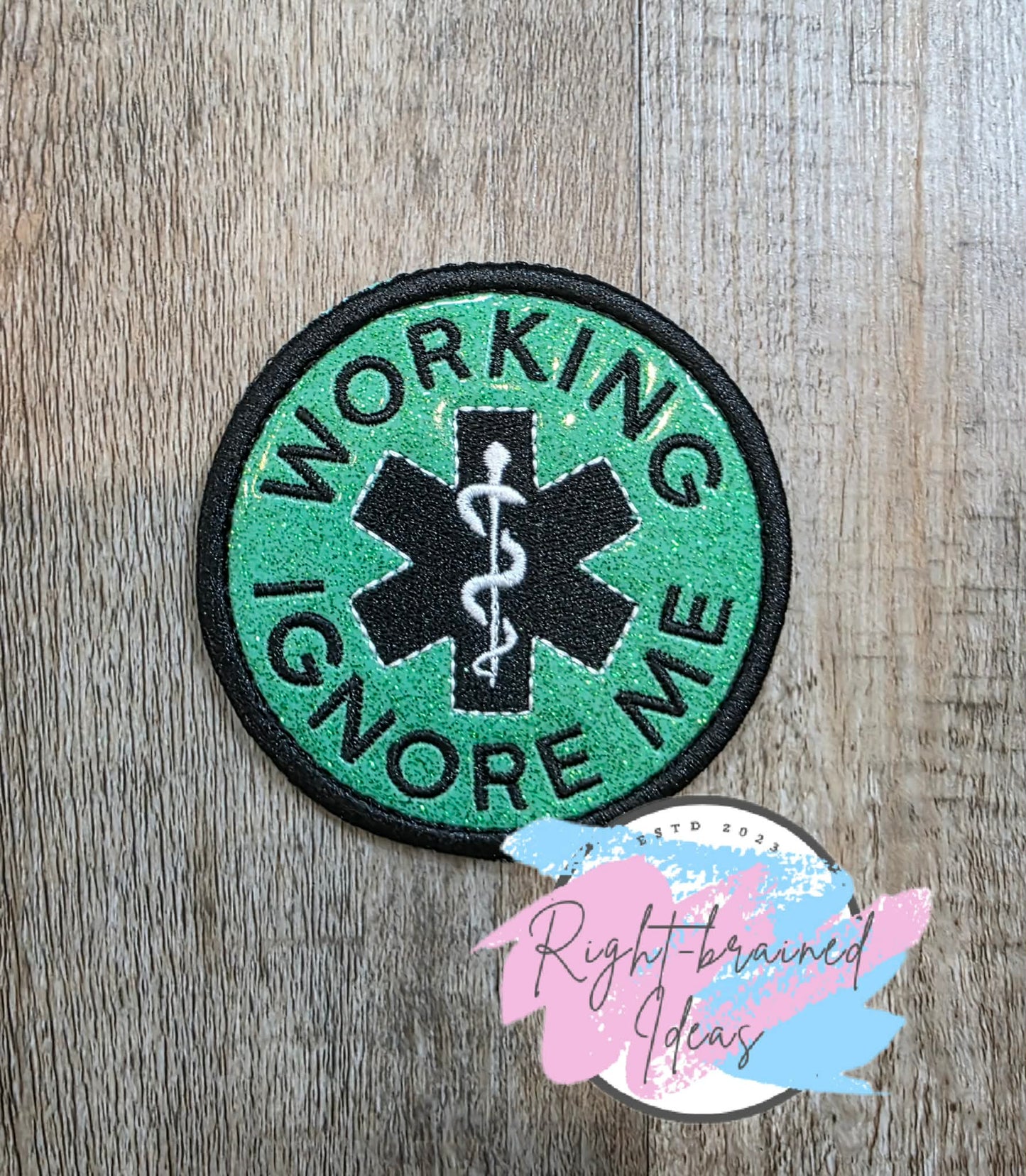 Cutie On Duty Service Duty White And Black On Sparkle Moss Green Vinyl Three-piece Patch Set