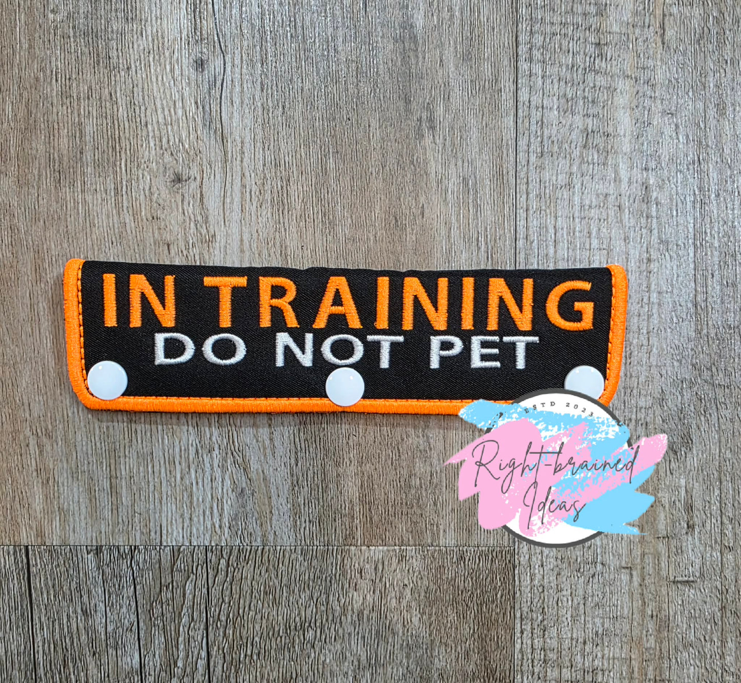 In Training Do Not Pet Neon Orange And White On Lightweight High Performance Black Twill Five-piece Patch and Leash Wrap Set