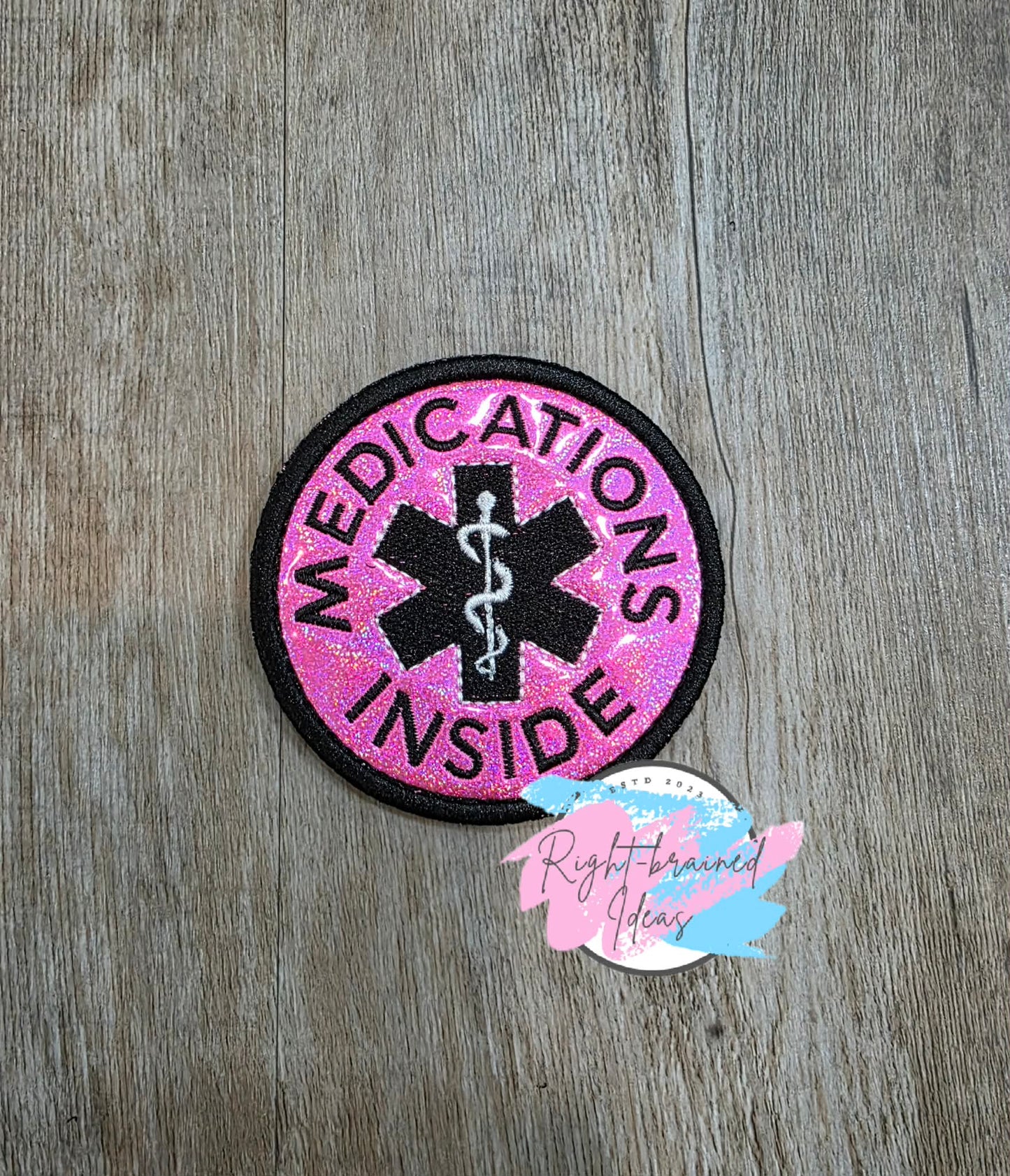 Service Dog Cardiac Alert Black And White On Sparkle Pink Holographic Vinyl Four-piece Patch Set