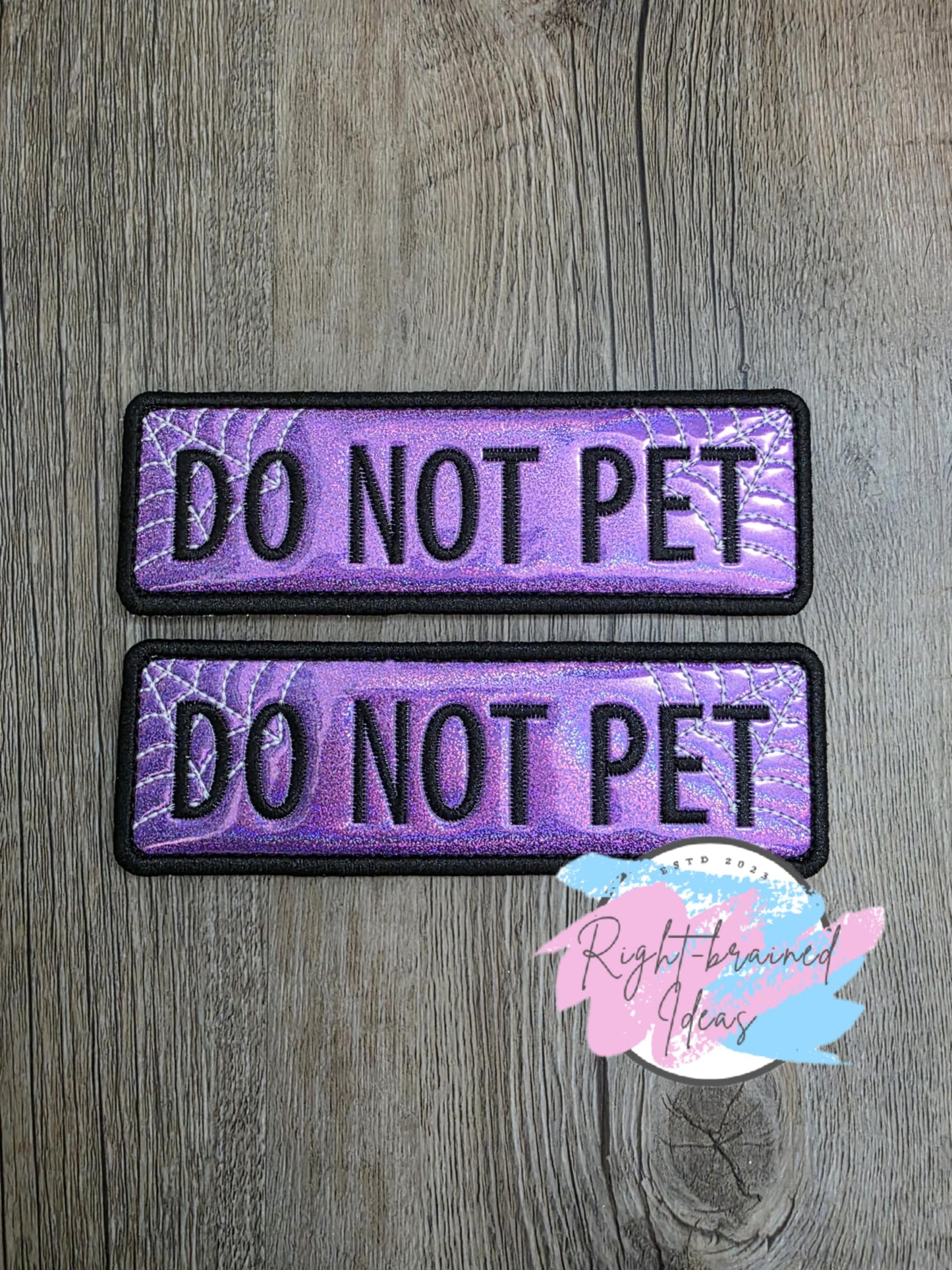 Do Not Pet Creepy Crawley Inspired Black and Glow-in-the-Dark White on Sparkle Purple Holographic Vinyl Four-piece Patch Set