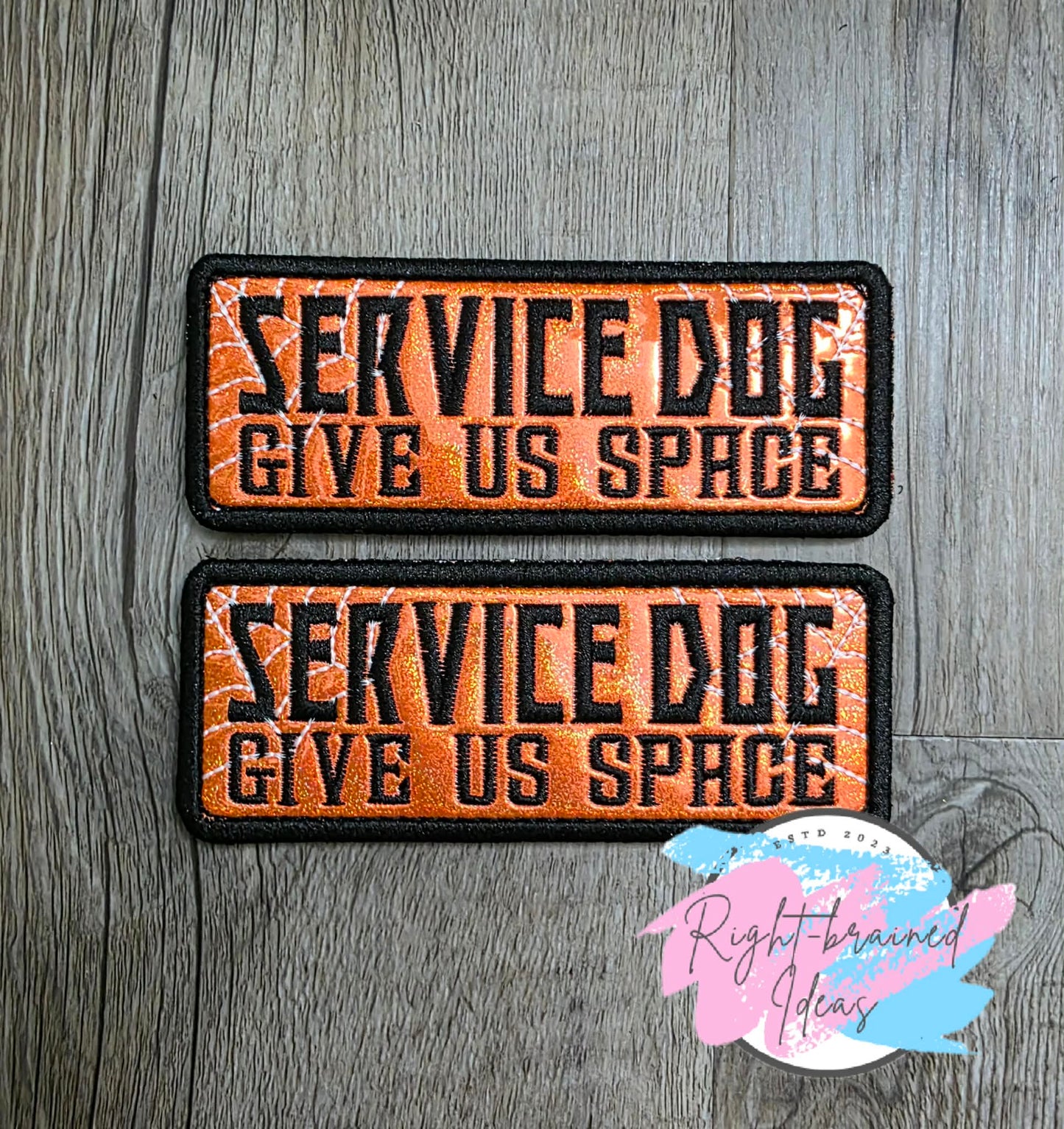Fun Size Creepy Crawley Inspired Service Dog Glow-In-The-Dark White And Black On Sparkle Neon Orange Holographic Vinyl Four-piece Patch Set