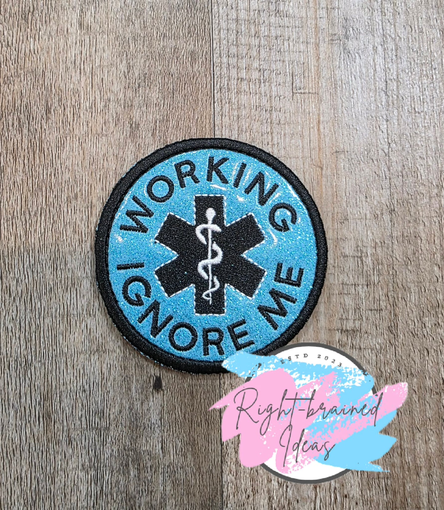 Cutie On Duty Service Duty White And Black On Sparkle Light Blue Vinyl Three-piece Patch Set