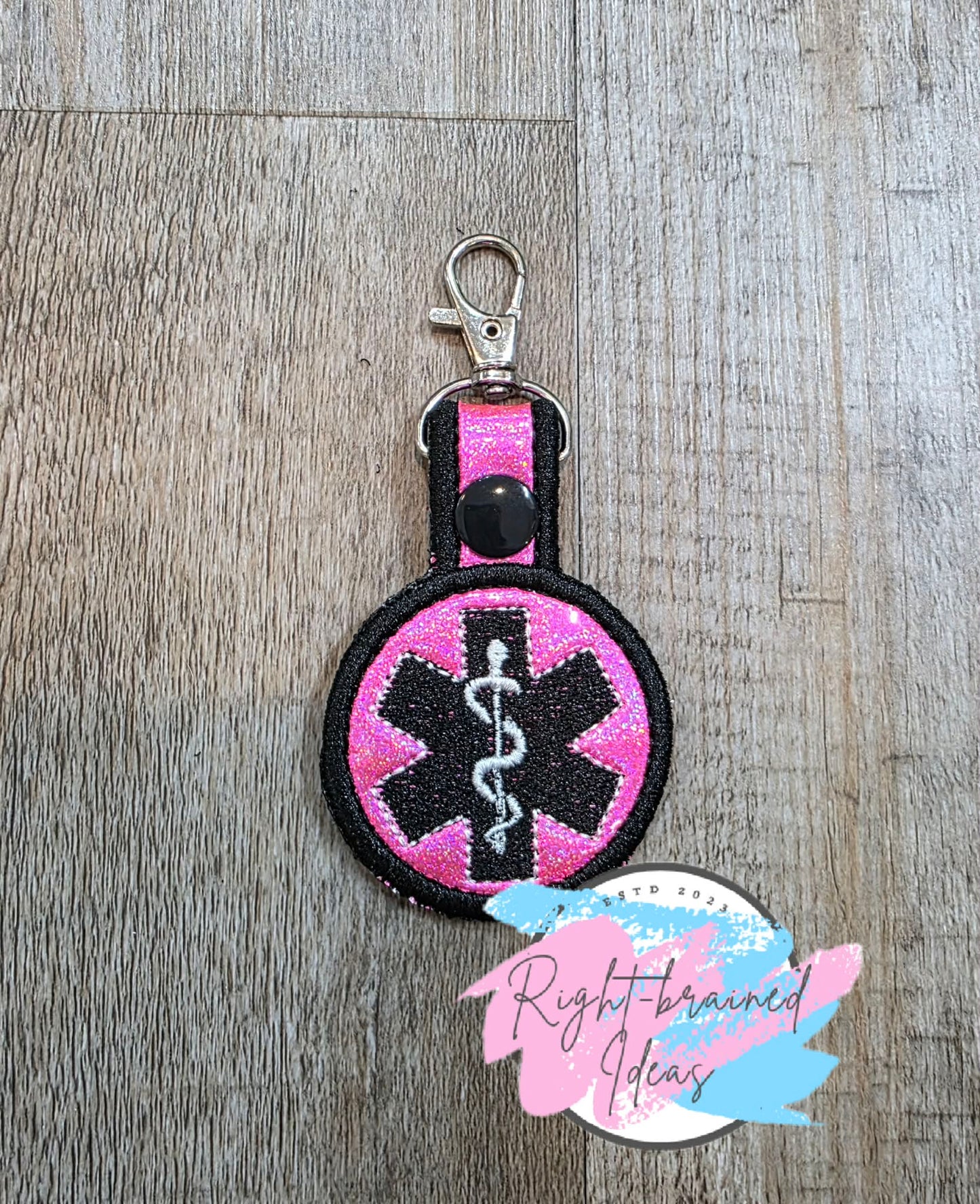 Medical Symbol White And Black On Sparkle Pink Holographic Vinyl Mini Patch Tab